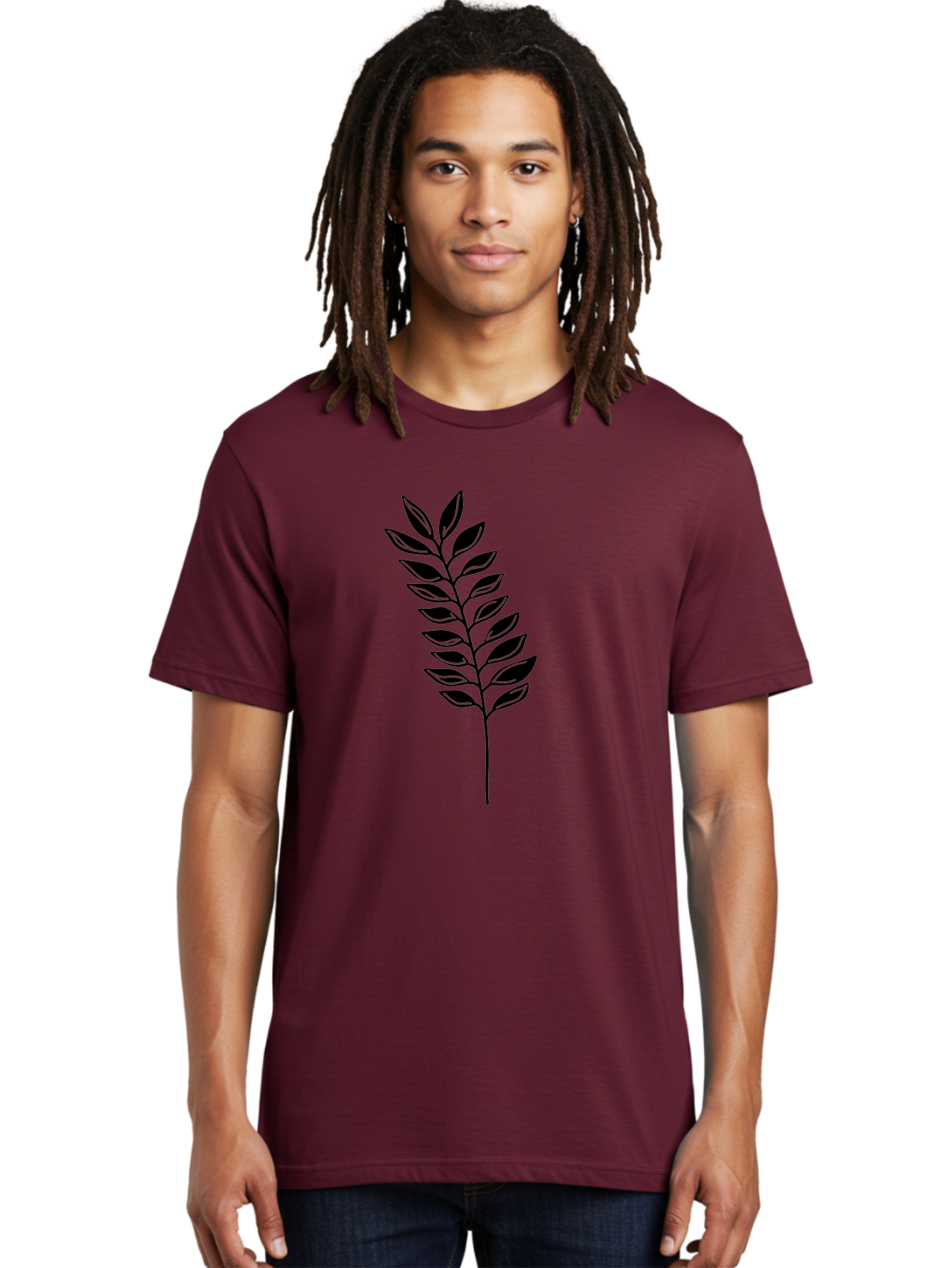 Leafy-Branch Men'S Graphic Tee, 100% Cotton, Comfortable Casual Summer Wear, Machine Washable, Simple Branch, Black Leaves, Leafy Stem, Minimalist Design, Nature-Inspired Art, Botanical Illustration, Eco-Friendly Theme Aac222