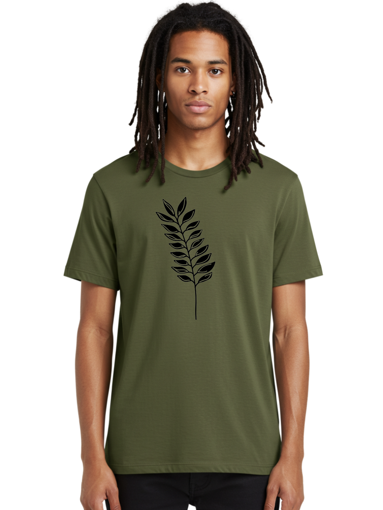 Leafy-Branch Men'S Graphic Tee, 100% Cotton, Comfortable Casual Summer Wear, Machine Washable, Simple Branch, Black Leaves, Leafy Stem, Minimalist Design, Nature-Inspired Art, Botanical Illustration, Eco-Friendly Theme Aac222