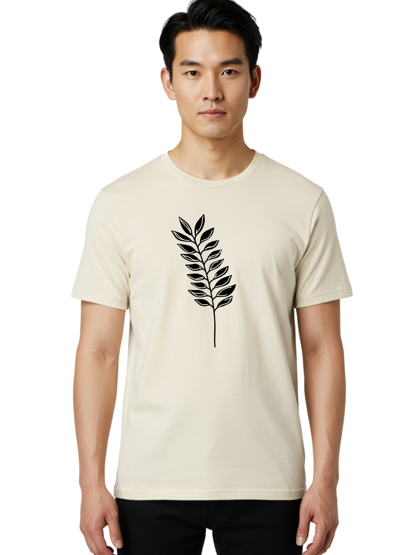 Leafy-Branch Men'S Graphic Tee, 100% Cotton, Comfortable Casual Summer Wear, Machine Washable, Simple Branch, Black Leaves, Leafy Stem, Minimalist Design, Nature-Inspired Art, Botanical Illustration, Eco-Friendly Theme Aac222