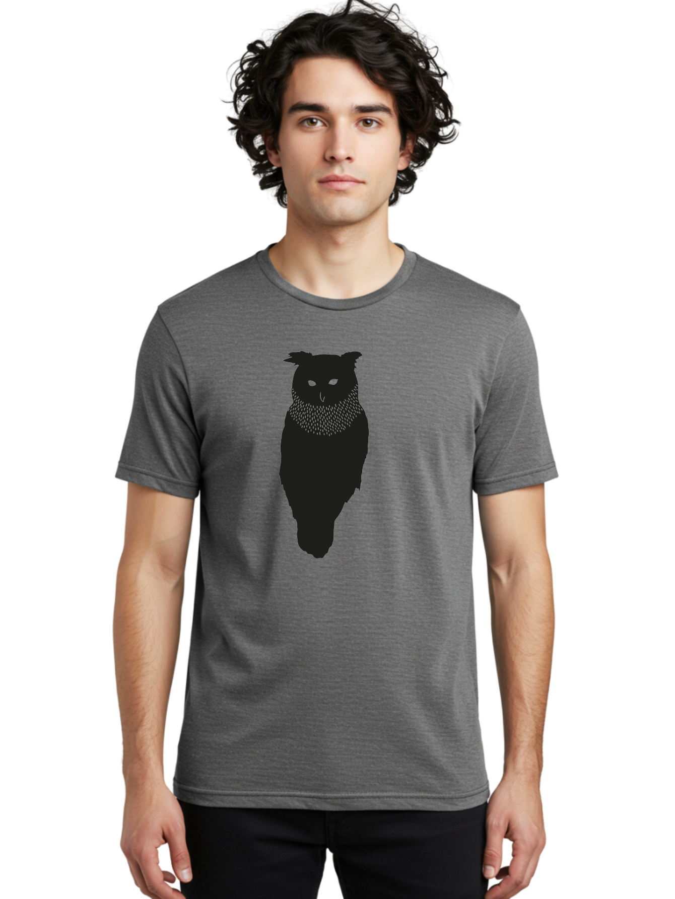 Owl-Silhouette Men'S Graphic Tee, 100% Cotton, Comfortable Casual Summer Wear, Machine Washable, Owl Silhouette, Black Owl, Glowing Eyes, Textured Feathers, Mysterious Animal, Nocturnal Bird, Wildlife Illustration, Symbolic Creature, Dark Art Aac224