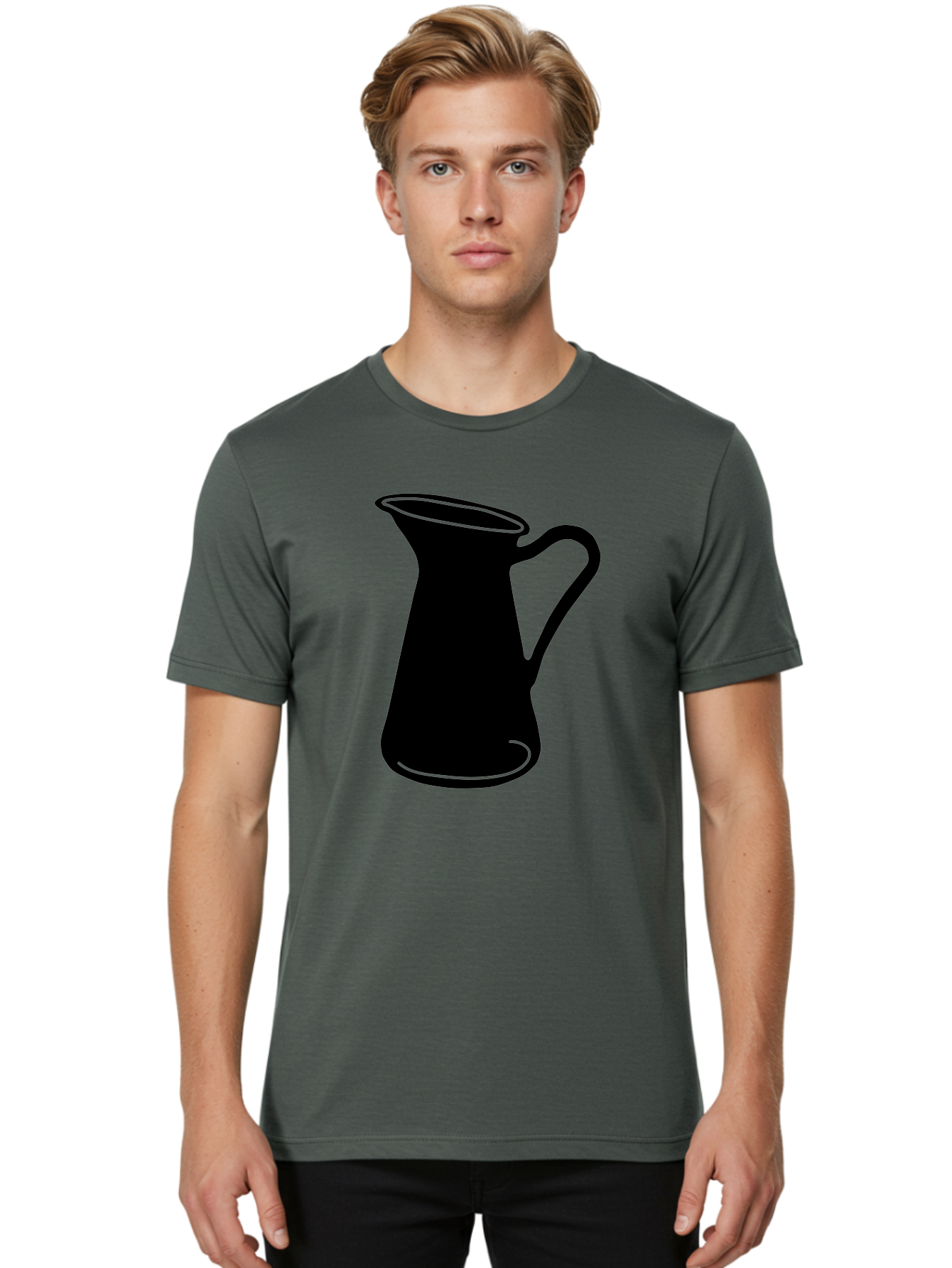 Pitcher Men'S Graphic Tee, 100% Cotton, Comfortable Casual Summer Wear, Machine Washable, Pitcher Silhouette, Minimalist Design, Coffee Pitcher, Jug, Single Handle, Simple Shape, Modern Illustration, Black And Green Aac226