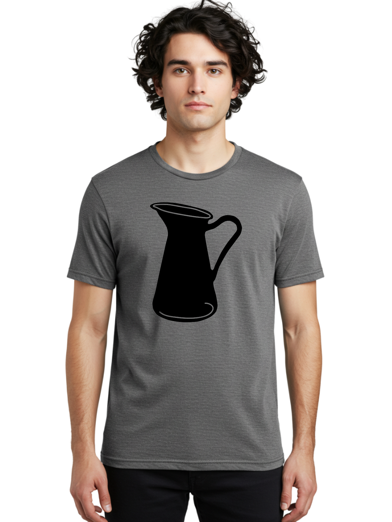 Pitcher Men'S Graphic Tee, 100% Cotton, Comfortable Casual Summer Wear, Machine Washable, Pitcher Silhouette, Minimalist Design, Coffee Pitcher, Jug, Single Handle, Simple Shape, Modern Illustration, Black And Green Aac226