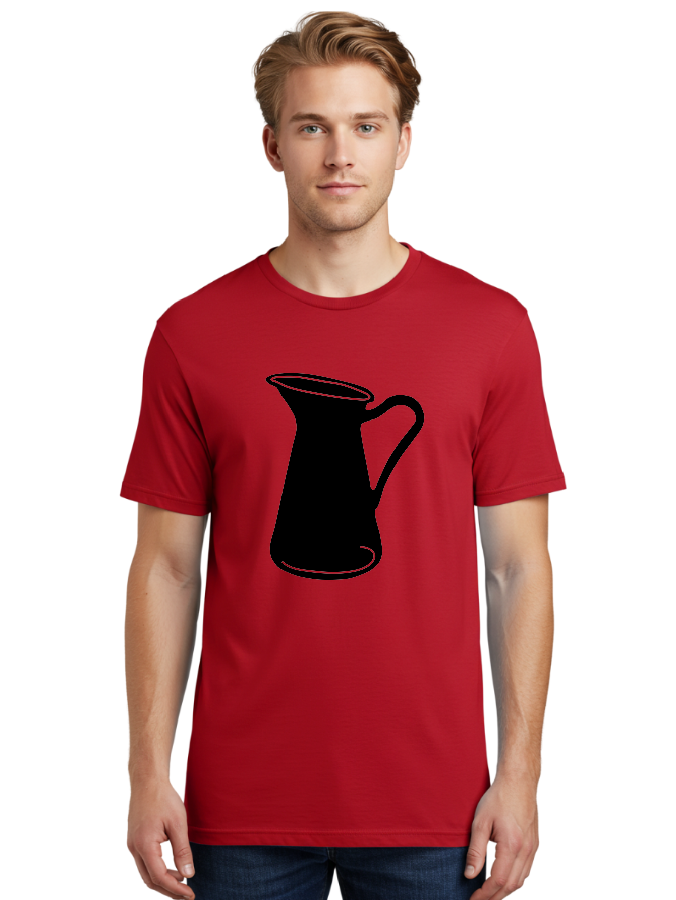 Pitcher Men'S Graphic Tee, 100% Cotton, Comfortable Casual Summer Wear, Machine Washable, Pitcher Silhouette, Minimalist Design, Coffee Pitcher, Jug, Single Handle, Simple Shape, Modern Illustration, Black And Green Aac226