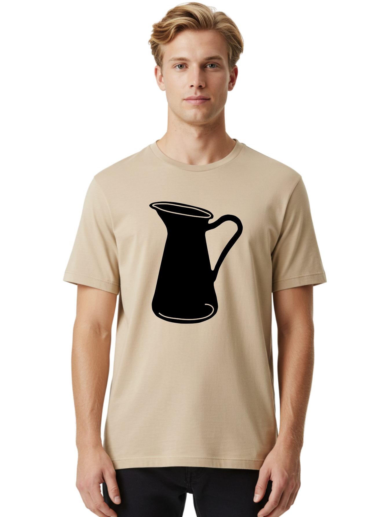 Pitcher Men'S Graphic Tee, 100% Cotton, Comfortable Casual Summer Wear, Machine Washable, Pitcher Silhouette, Minimalist Design, Coffee Pitcher, Jug, Single Handle, Simple Shape, Modern Illustration, Black And Green Aac226