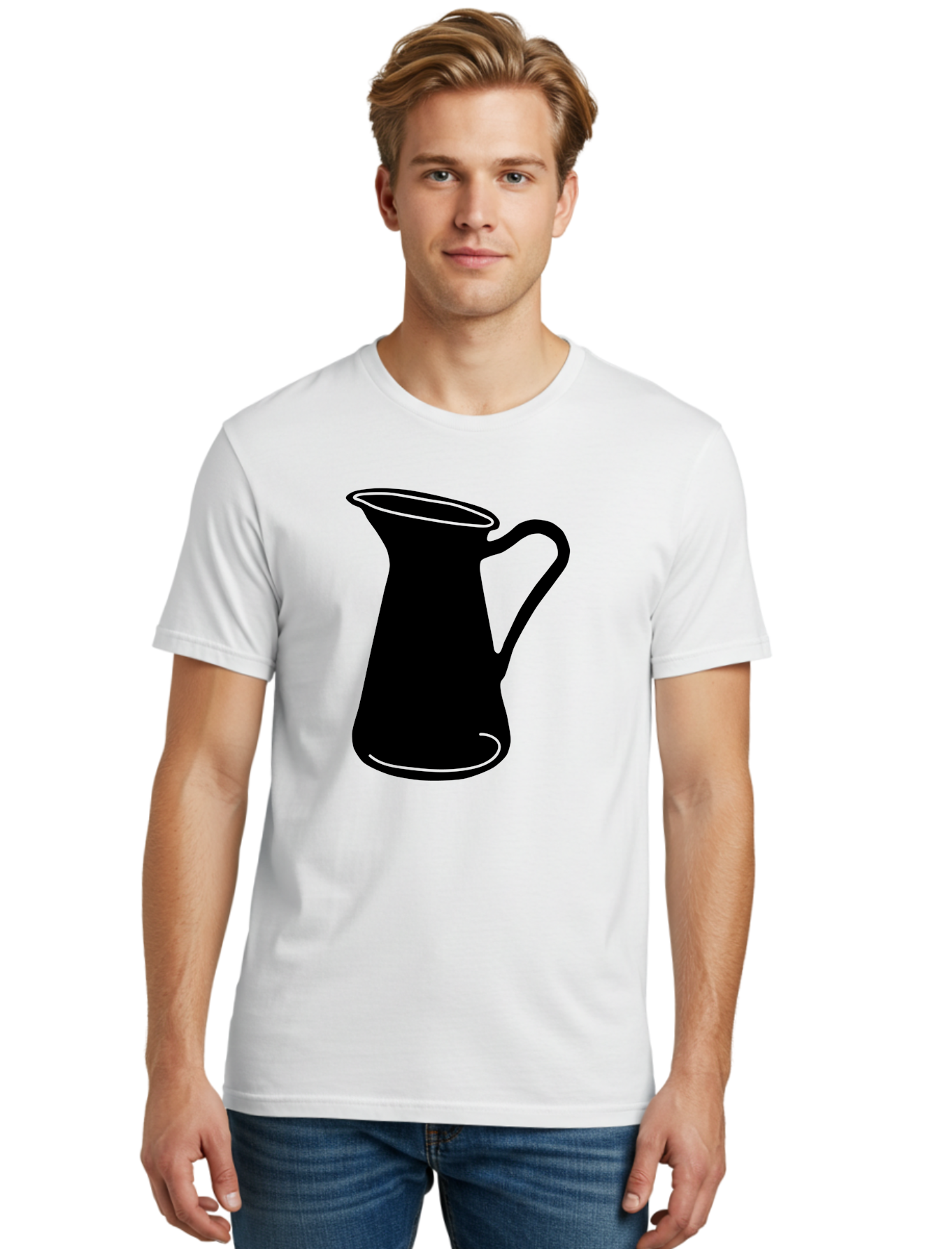 Pitcher Men'S Graphic Tee, 100% Cotton, Comfortable Casual Summer Wear, Machine Washable, Pitcher Silhouette, Minimalist Design, Coffee Pitcher, Jug, Single Handle, Simple Shape, Modern Illustration, Black And Green Aac226