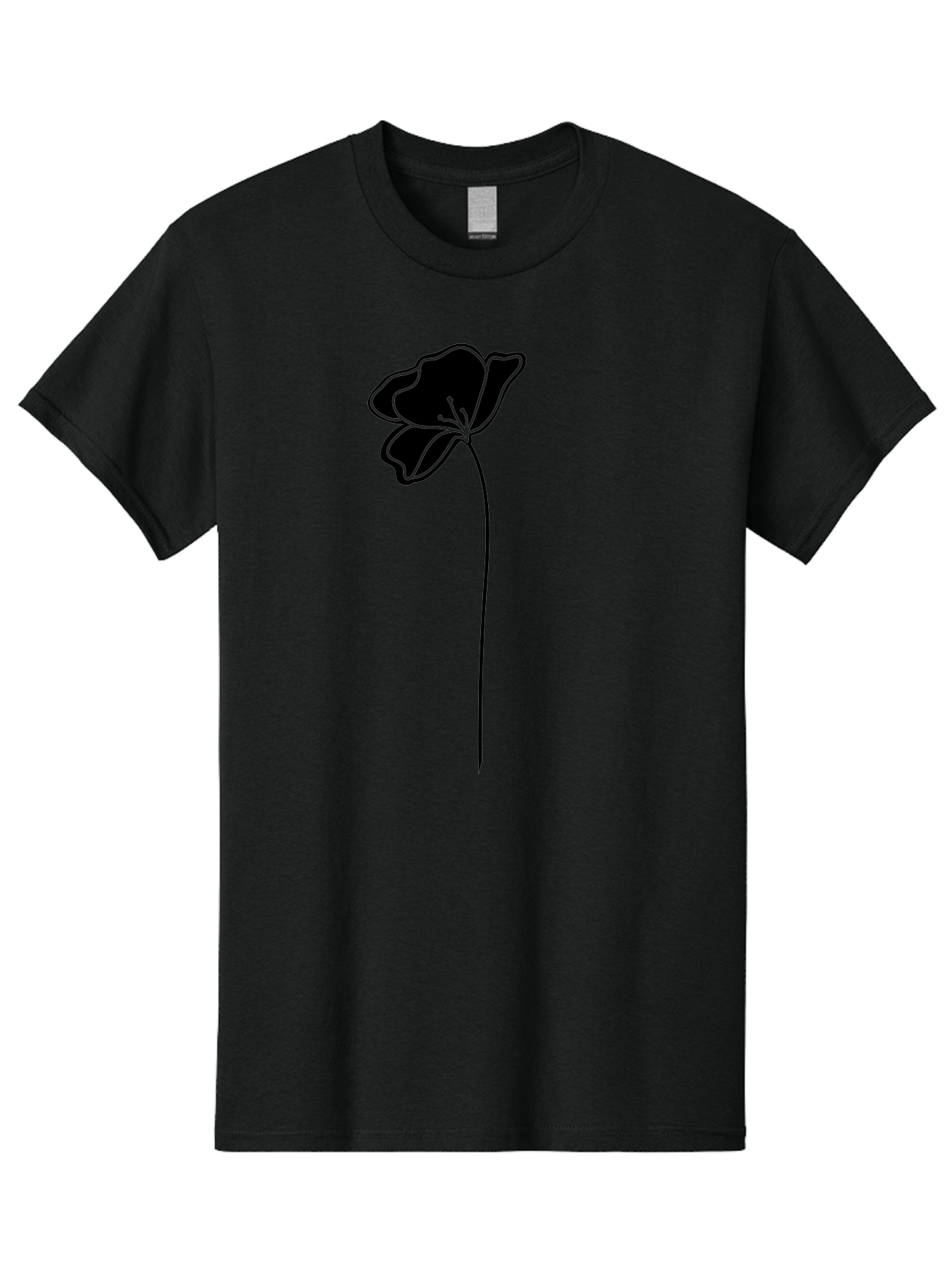 Poppy Men'S Graphic Tee, 100% Cotton, Comfortable Casual Summer Wear, Machine Washable, Silhouette Of A Flower, Simple Design, Minimalist Art, Outline Of A Bloom, Delicate Stem, Black And Green Color Scheme, Elegant Graphics Aac229