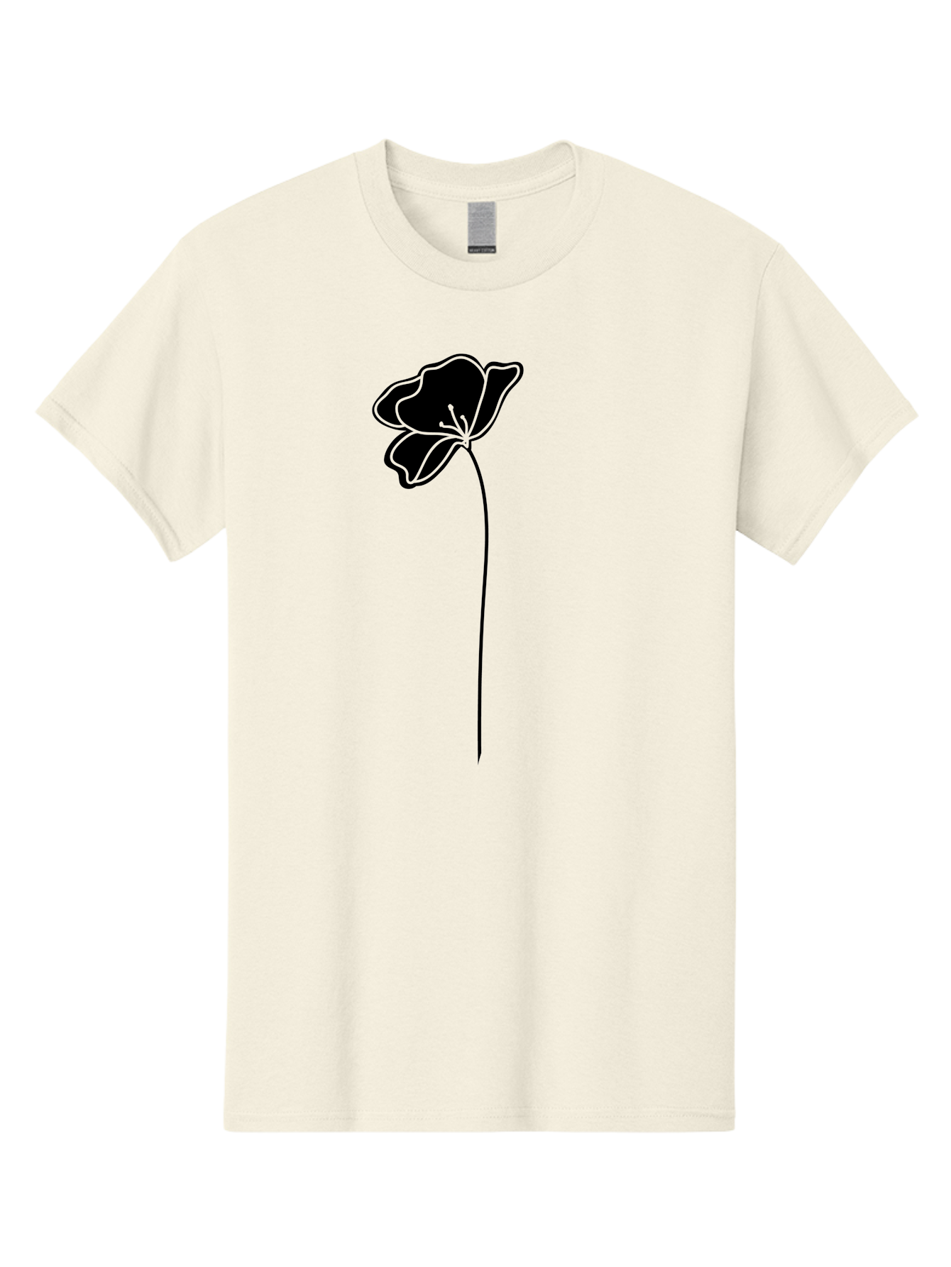 Poppy Men'S Graphic Tee, 100% Cotton, Comfortable Casual Summer Wear, Machine Washable, Silhouette Of A Flower, Simple Design, Minimalist Art, Outline Of A Bloom, Delicate Stem, Black And Green Color Scheme, Elegant Graphics Aac229