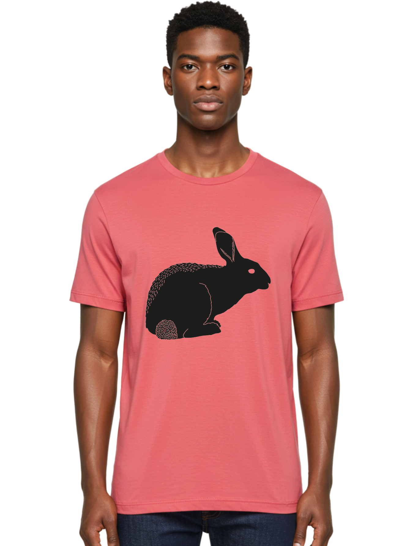Rabbit Men'S Graphic Tee, 100% Cotton, Comfortable Casual Summer Wear, Machine Washable, Rabbit Silhouette, Simple Illustration, Black Rabbit, Cute Bunny, Side Profile, Cartoon Style, Minimal Design, Easter Symbol, Rabbit Graphics Aac231