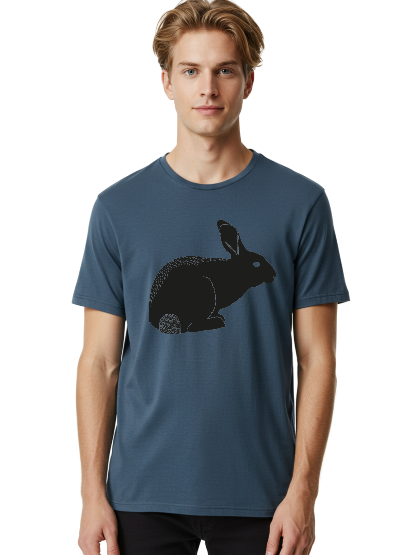 Rabbit Men'S Graphic Tee, 100% Cotton, Comfortable Casual Summer Wear, Machine Washable, Rabbit Silhouette, Simple Illustration, Black Rabbit, Cute Bunny, Side Profile, Cartoon Style, Minimal Design, Easter Symbol, Rabbit Graphics Aac231