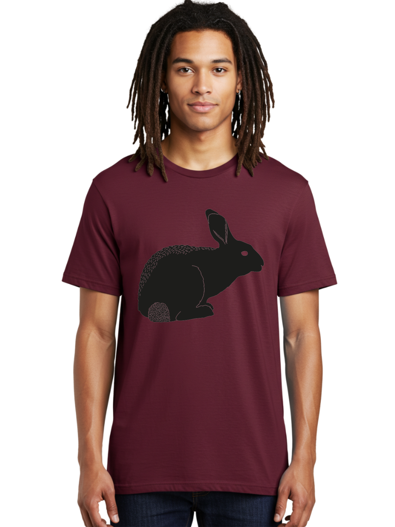 Rabbit Men'S Graphic Tee, 100% Cotton, Comfortable Casual Summer Wear, Machine Washable, Rabbit Silhouette, Simple Illustration, Black Rabbit, Cute Bunny, Side Profile, Cartoon Style, Minimal Design, Easter Symbol, Rabbit Graphics Aac231