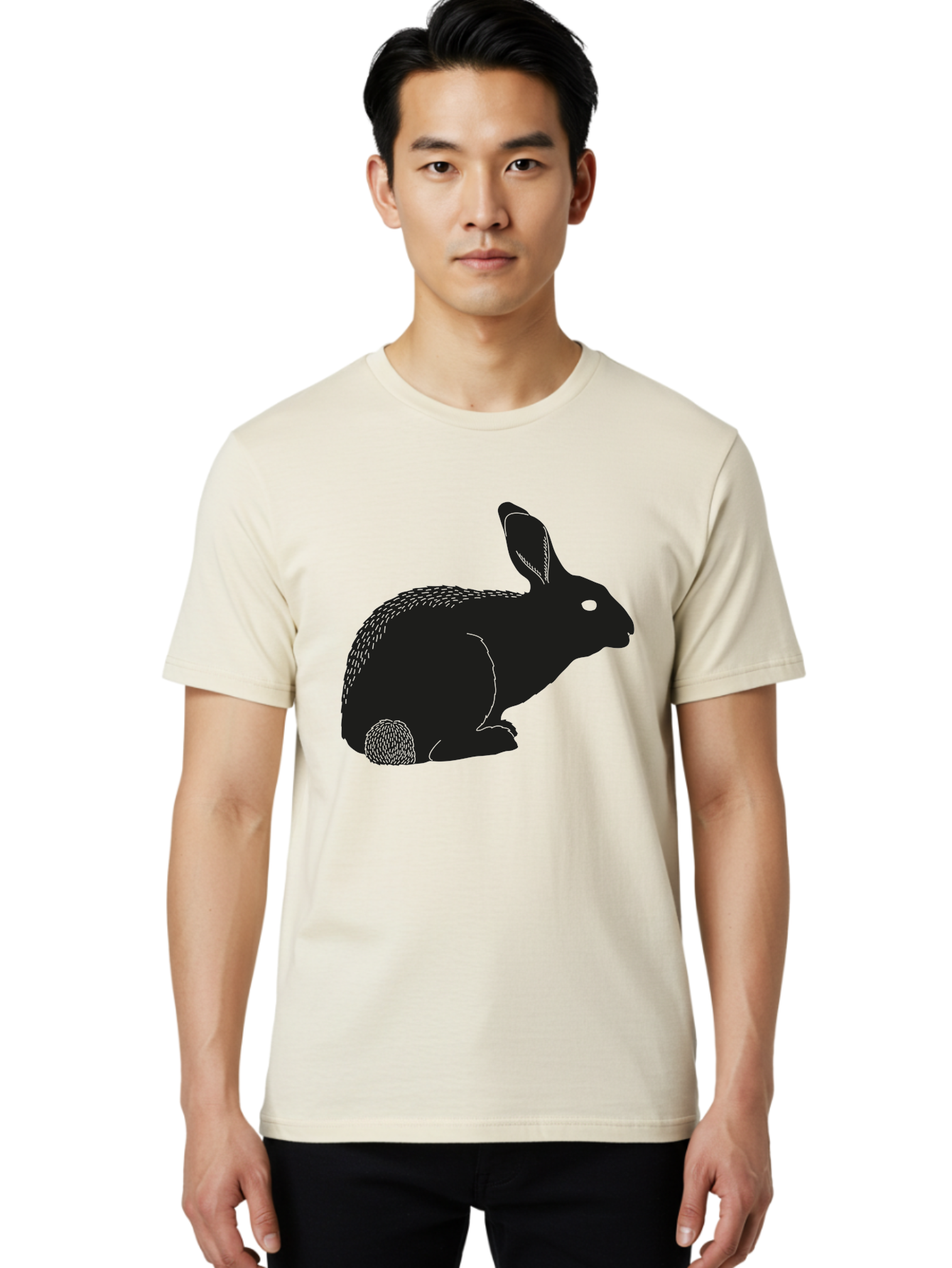 Rabbit Men'S Graphic Tee, 100% Cotton, Comfortable Casual Summer Wear, Machine Washable, Rabbit Silhouette, Simple Illustration, Black Rabbit, Cute Bunny, Side Profile, Cartoon Style, Minimal Design, Easter Symbol, Rabbit Graphics Aac231