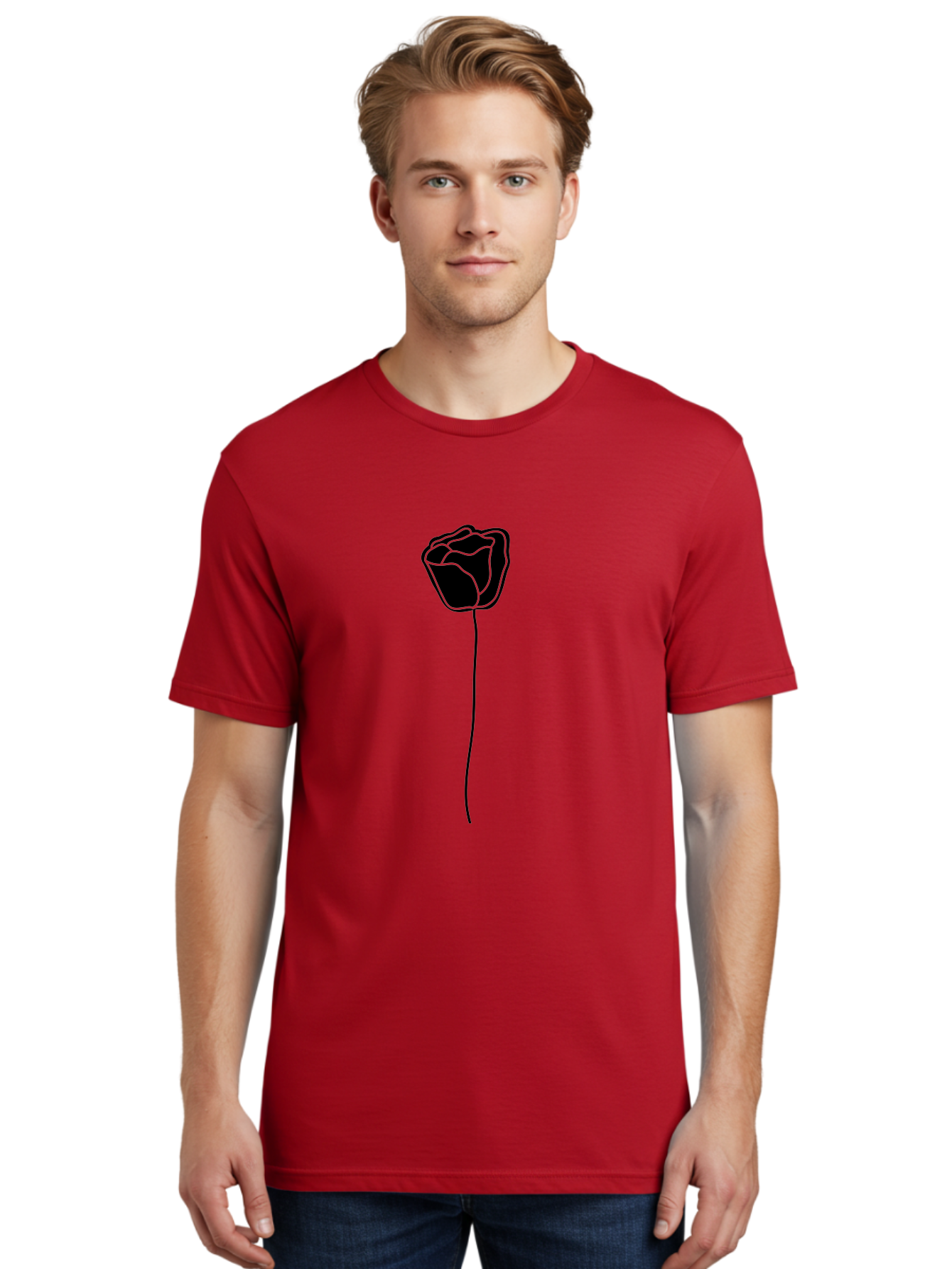 Rose-Illustration Men'S Graphic Tee, 100% Cotton, Comfortable Casual Summer Wear, Machine Washable, Black Rose Silhouette, Simple Line Art, Minimalist Design, Elegant Flower, Symbolic Rose, Modern Illustration, Bold Graphics Aac232