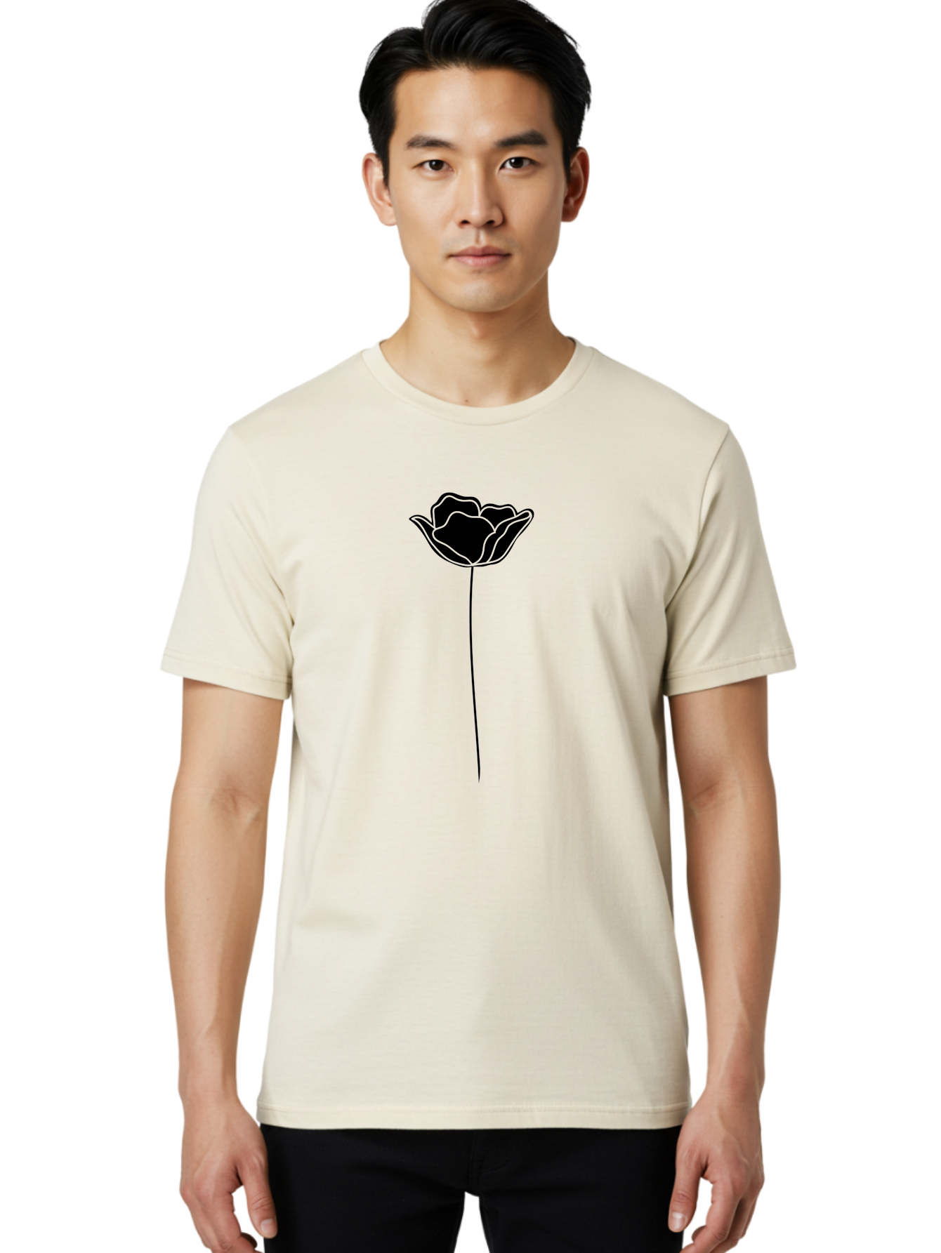 Rose Men'S Graphic Tee, 100% Cotton, Comfortable Casual Summer Wear, Machine Washable, Black Rose, Minimalist Design, Simple Illustration, Flower Symbol, Elegant Graphics, Modern Art, Rose Silhouette, Floral Icon Aac235