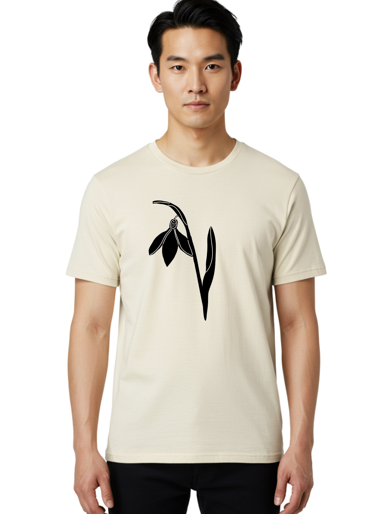 Snowdrop-1 Men'S Graphic Tee, 100% Cotton, Comfortable Casual Summer Wear, Machine Washable, Snowdrop Flower, Floral Illustration, Botanical Art, Simple Design, Elegant Lines, Delicate Petals, Minimalist Style, Symbolic Flower, Winter Blooms Aac236