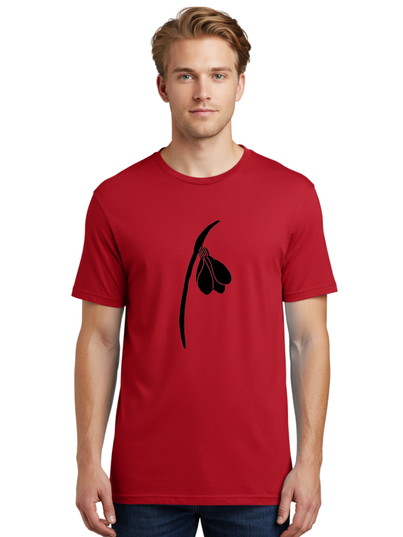 Snowdrop-Silhouette Men'S Graphic Tee, 100% Cotton, Comfortable Casual Summer Wear, Machine Washable, Snowdrop Flower, Minimalist Design, Simple Elegance, Black Silhouette, Floral Motif, Delicate Features, Subtle Lines, Flower Illustration Aac237