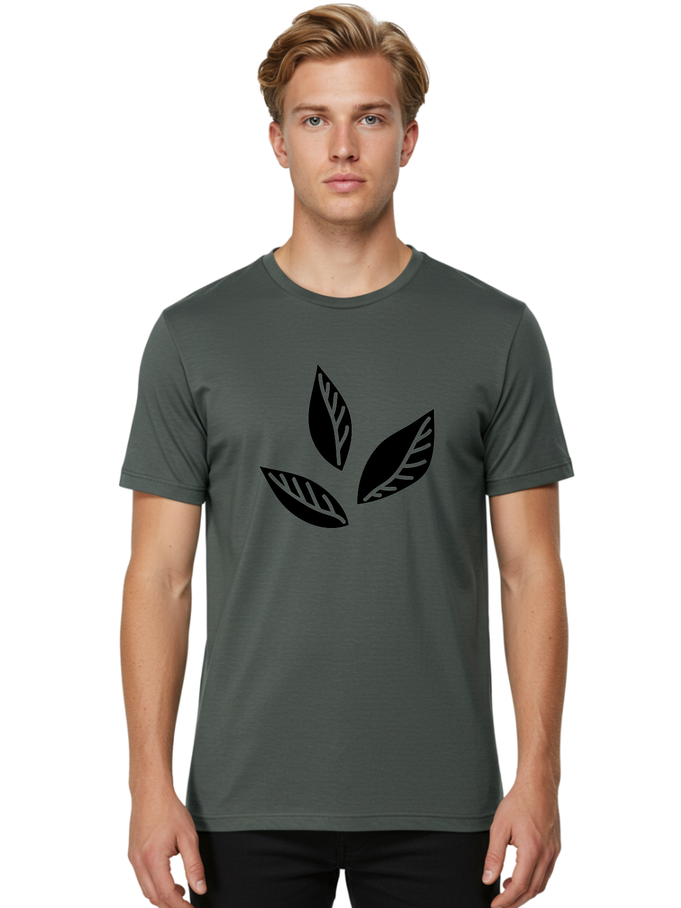 Three-Leaves Men'S Graphic Tee, 100% Cotton, Comfortable Casual Summer Wear, Machine Washable, Three Leaves, Leafy Greens, Cannabis Leaves, Marijuana Leaves, Leaf Design, Minimalist Art, Green And Black, Simple Graphics, Abstract Leaves Aac242