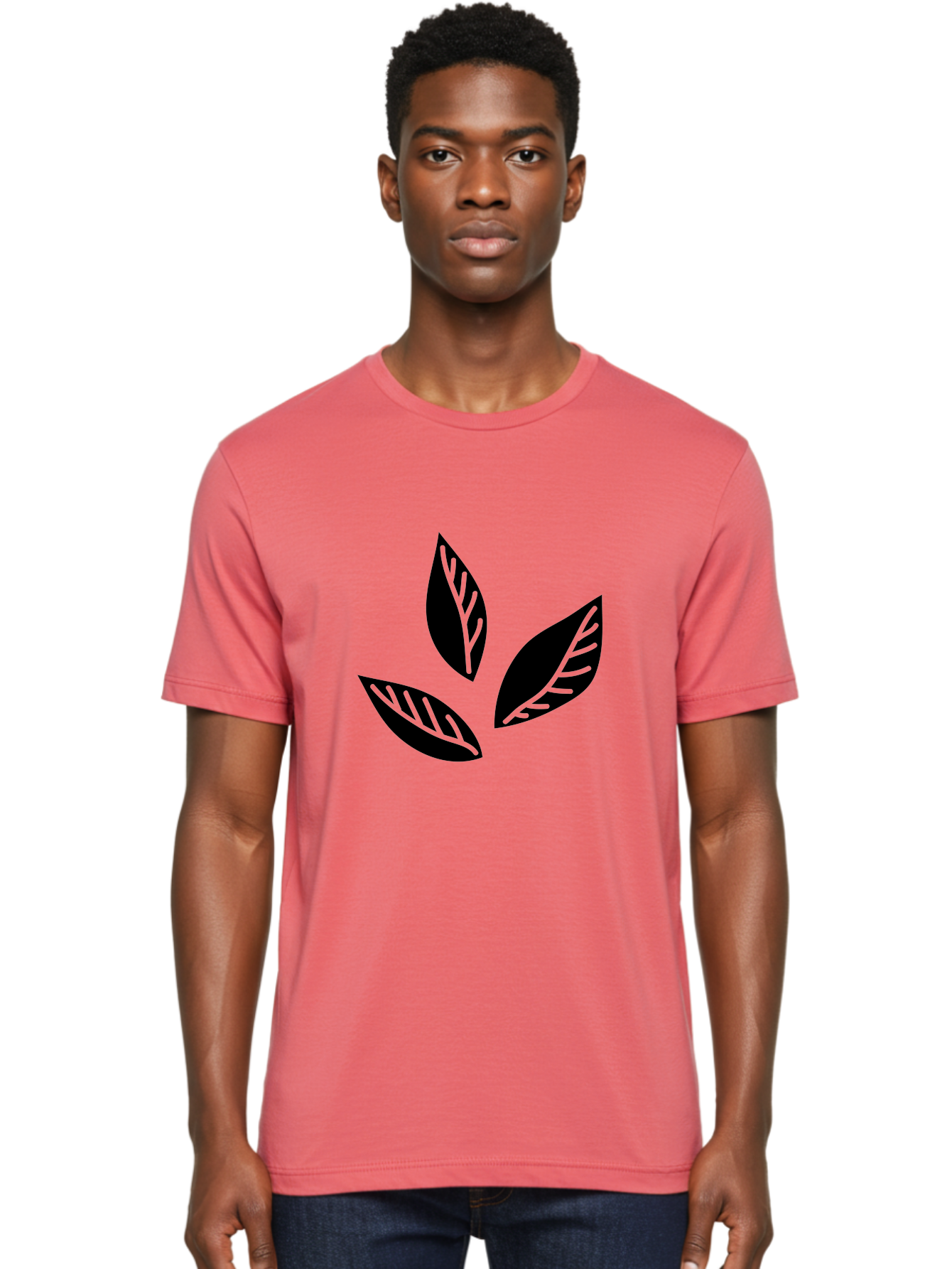 Three-Leaves Men'S Graphic Tee, 100% Cotton, Comfortable Casual Summer Wear, Machine Washable, Three Leaves, Leafy Greens, Cannabis Leaves, Marijuana Leaves, Leaf Design, Minimalist Art, Green And Black, Simple Graphics, Abstract Leaves Aac242