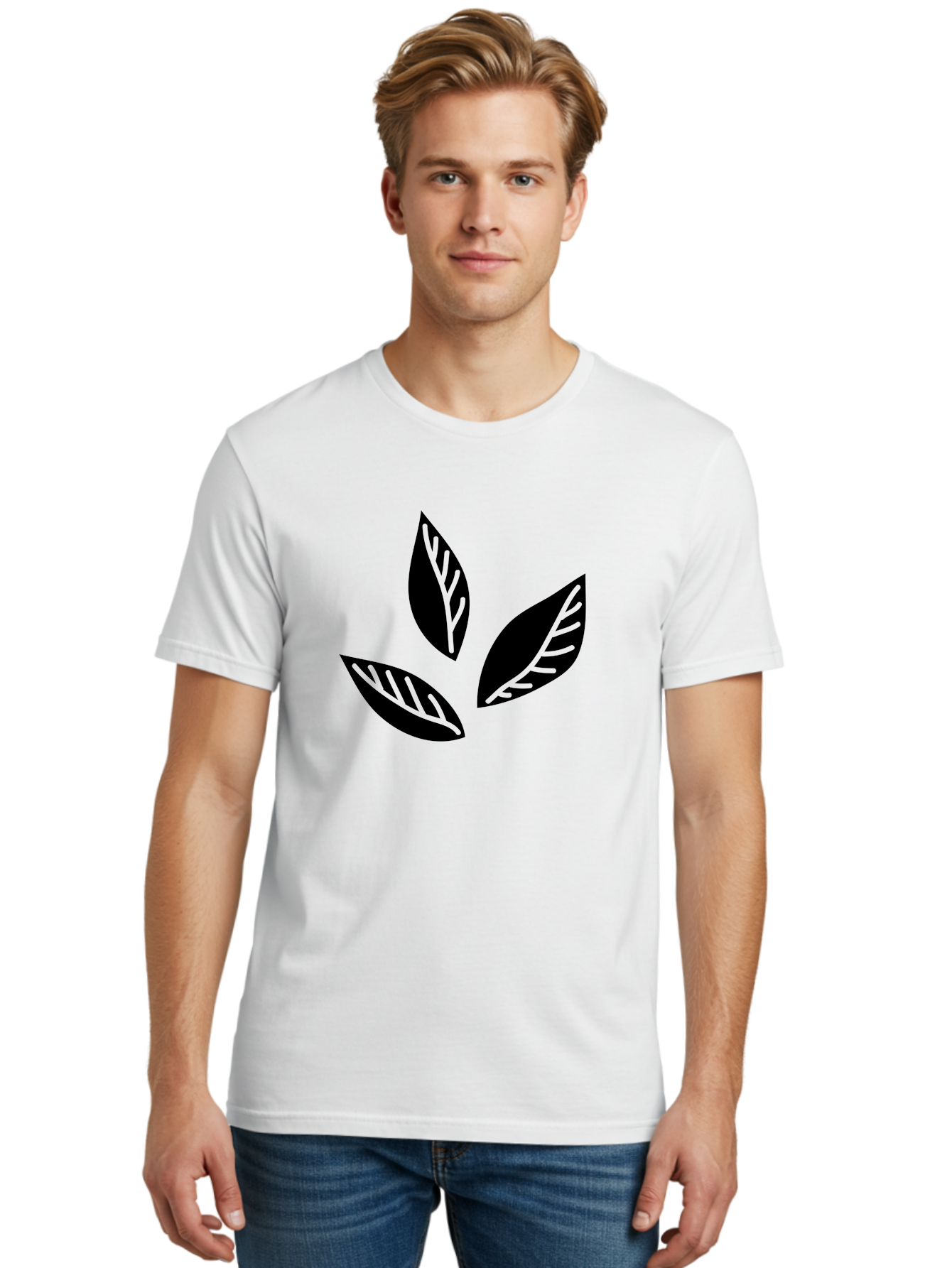 Three-Leaves Men'S Graphic Tee, 100% Cotton, Comfortable Casual Summer Wear, Machine Washable, Three Leaves, Leafy Greens, Cannabis Leaves, Marijuana Leaves, Leaf Design, Minimalist Art, Green And Black, Simple Graphics, Abstract Leaves Aac242