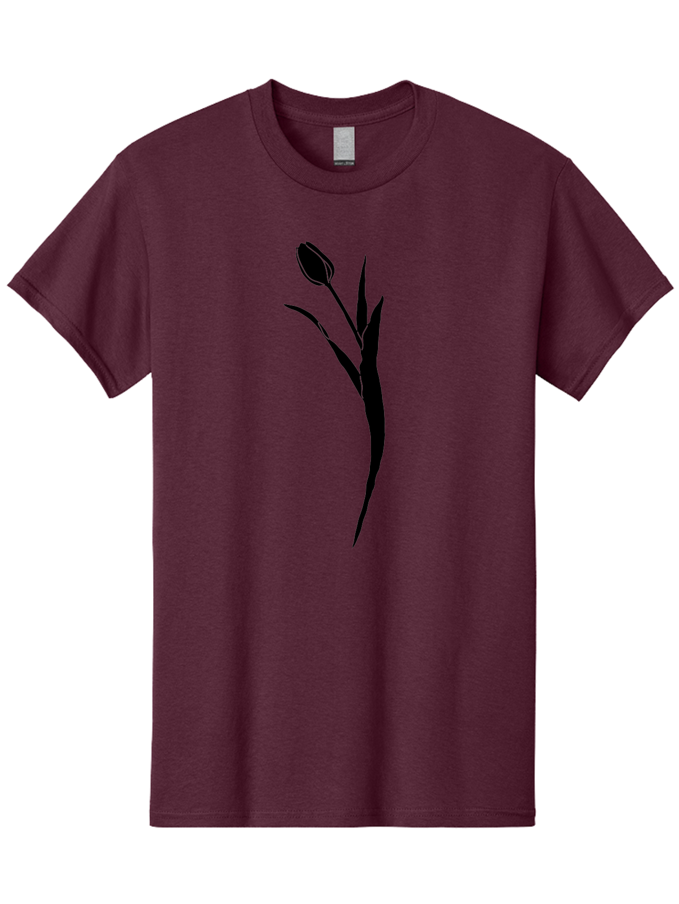 Tulip Men'S Graphic Tee, 100% Cotton, Comfortable Casual Summer Wear, Machine Washable, Tulip Silhouette, Black Flower, Minimalist Design, Simple Graphics, Floral Motif, Elegant Shape, Closed Bloom, Botanical Illustration Aac246