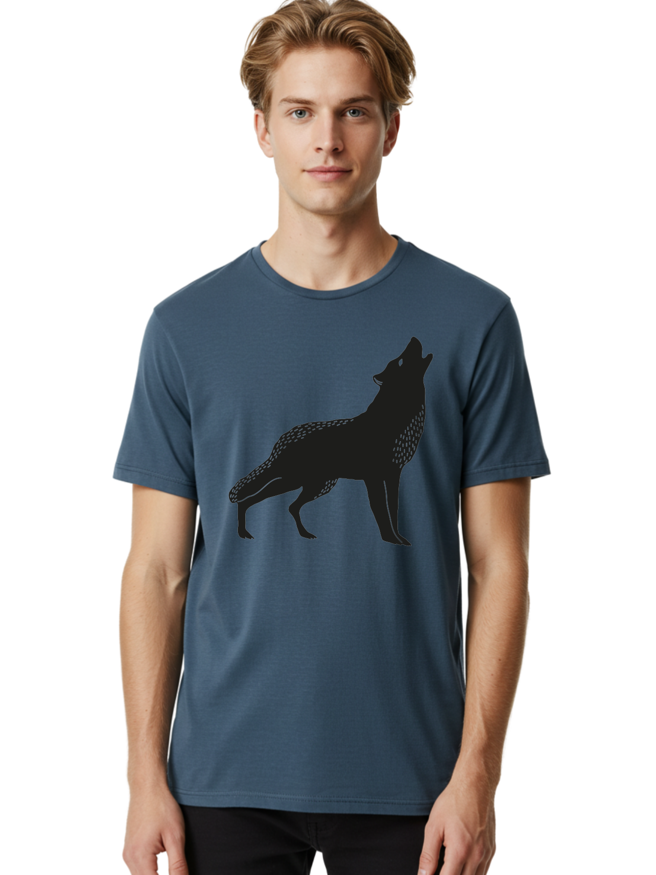 Wolf-Silhouette Men'S Graphic Tee, 100% Cotton, Comfortable Casual Summer Wear, Machine Washable, Wolf Silhouette, Howling At The Moon, Wildlife Art, Animal Graphics, Wild Animal, Abstract Design Aac249