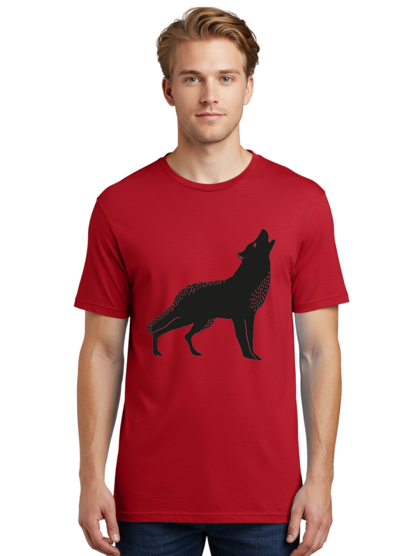 Wolf-Silhouette Men'S Graphic Tee, 100% Cotton, Comfortable Casual Summer Wear, Machine Washable, Wolf Silhouette, Howling At The Moon, Wildlife Art, Animal Graphics, Wild Animal, Abstract Design Aac249