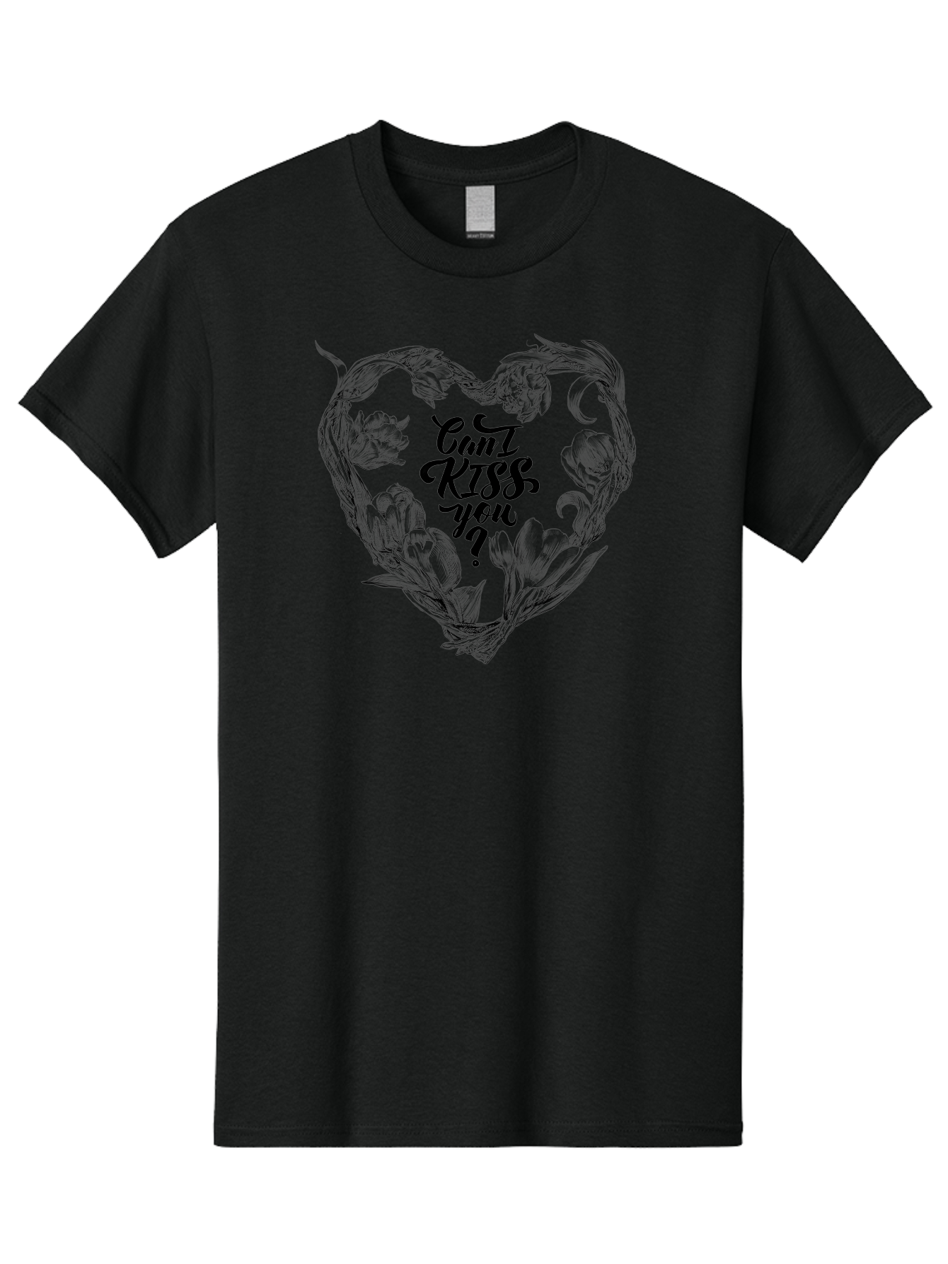 Cant-Kiss-You Men'S Graphic Tee, 100% Cotton, Comfortable Casual Summer Wear, Machine Washable, Romantic Illustration, Floral Heart, Love Quote, Elegant Typography, Flowers, Heart Shape, Valentines Day Aac254