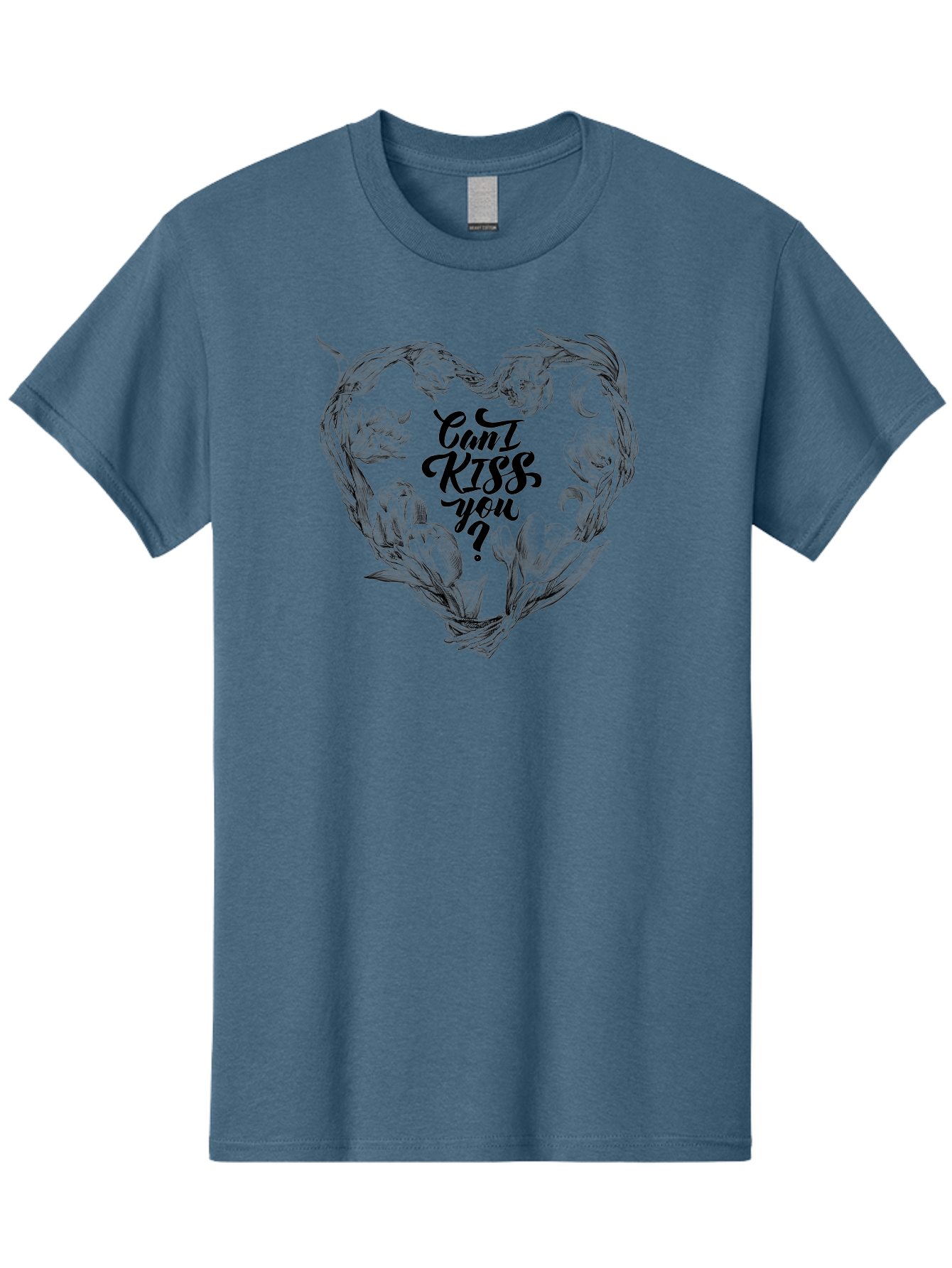 Cant-Kiss-You Men'S Graphic Tee, 100% Cotton, Comfortable Casual Summer Wear, Machine Washable, Romantic Illustration, Floral Heart, Love Quote, Elegant Typography, Flowers, Heart Shape, Valentines Day Aac254