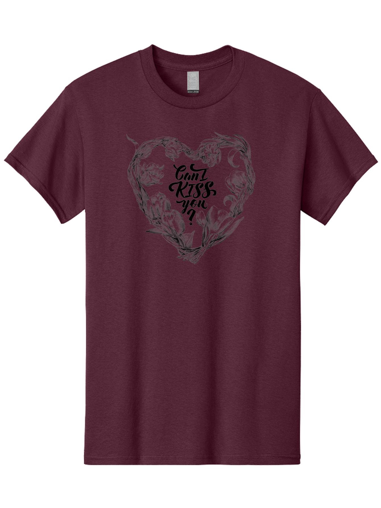 Cant-Kiss-You Men'S Graphic Tee, 100% Cotton, Comfortable Casual Summer Wear, Machine Washable, Romantic Illustration, Floral Heart, Love Quote, Elegant Typography, Flowers, Heart Shape, Valentines Day Aac254