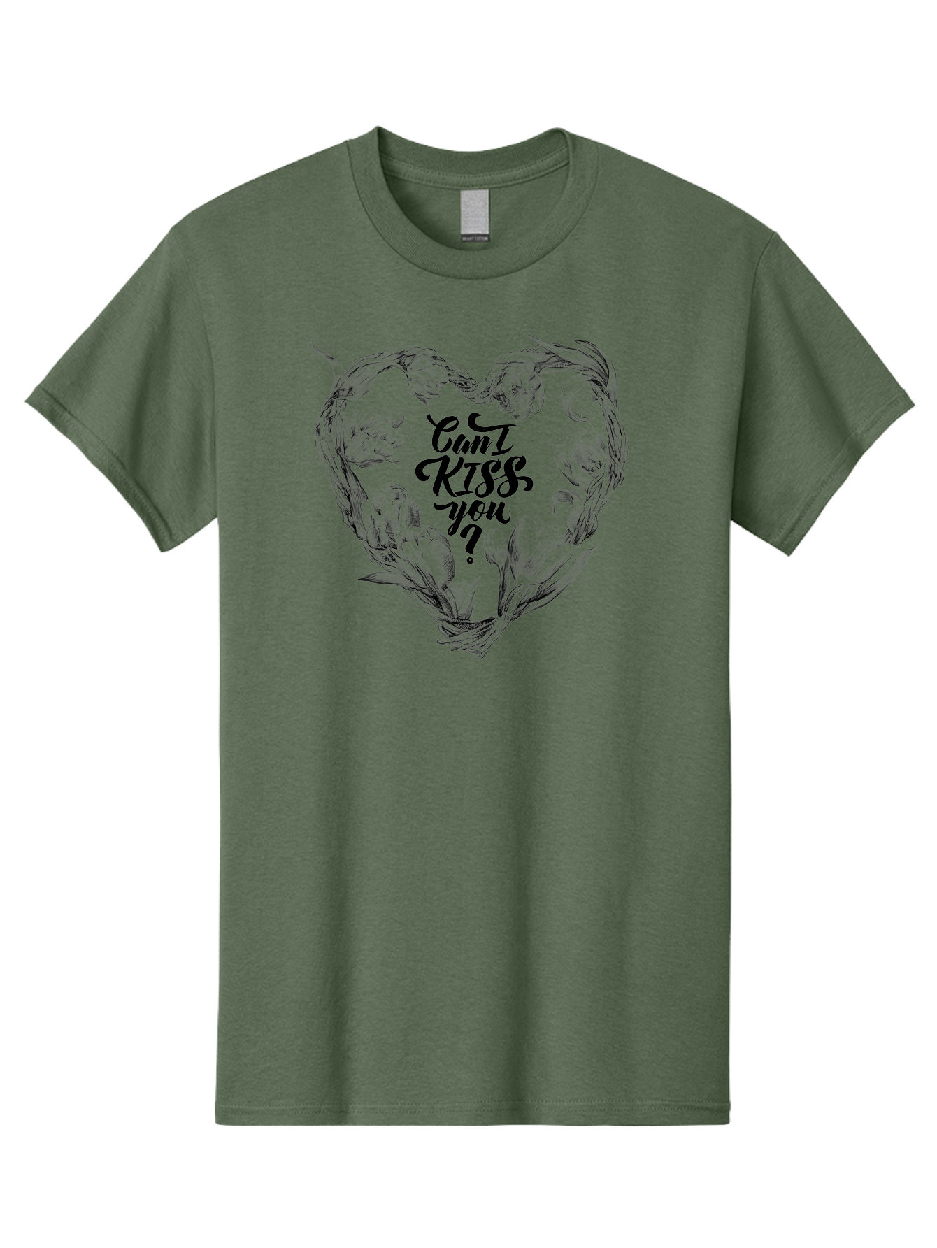 Cant-Kiss-You Men'S Graphic Tee, 100% Cotton, Comfortable Casual Summer Wear, Machine Washable, Romantic Illustration, Floral Heart, Love Quote, Elegant Typography, Flowers, Heart Shape, Valentines Day Aac254
