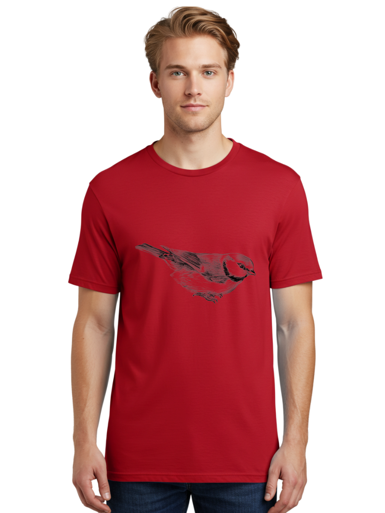 Chickadee Men'S Graphic Tee, 100% Cotton, Comfortable Casual Summer Wear, Machine Washable, Black-Capped Chickadee, Bird Illustration, Sketch Art, Wildlife Artwork, Birdwatching, Nature Lover, Ornithology, Detailed Drawing, Bird Species, Aac255