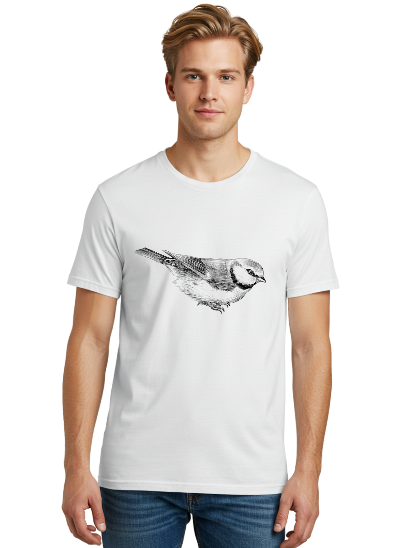 Chickadee Men'S Graphic Tee, 100% Cotton, Comfortable Casual Summer Wear, Machine Washable, Black-Capped Chickadee, Bird Illustration, Sketch Art, Wildlife Artwork, Birdwatching, Nature Lover, Ornithology, Detailed Drawing, Bird Species, Aac255