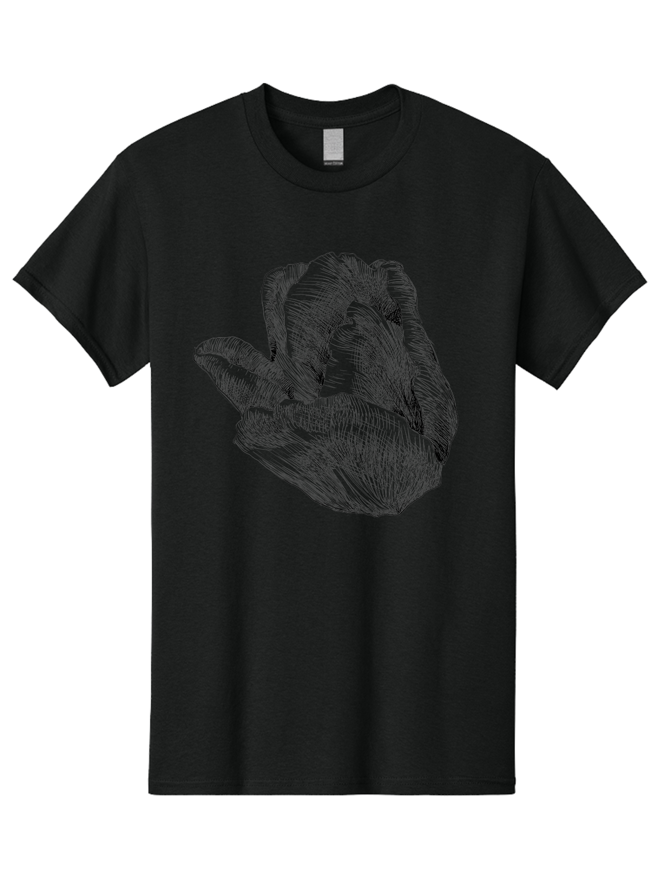 Hand-Gesture Men'S Graphic Tee, 100% Cotton, Comfortable Casual Summer Wear, Machine Washable, Hand Holding Flower, Floral Design, Botanical Art, Illustration, Sketch, Black Lines, Leafy Greens, Delicate Petals, Artistic Expression, Aac257