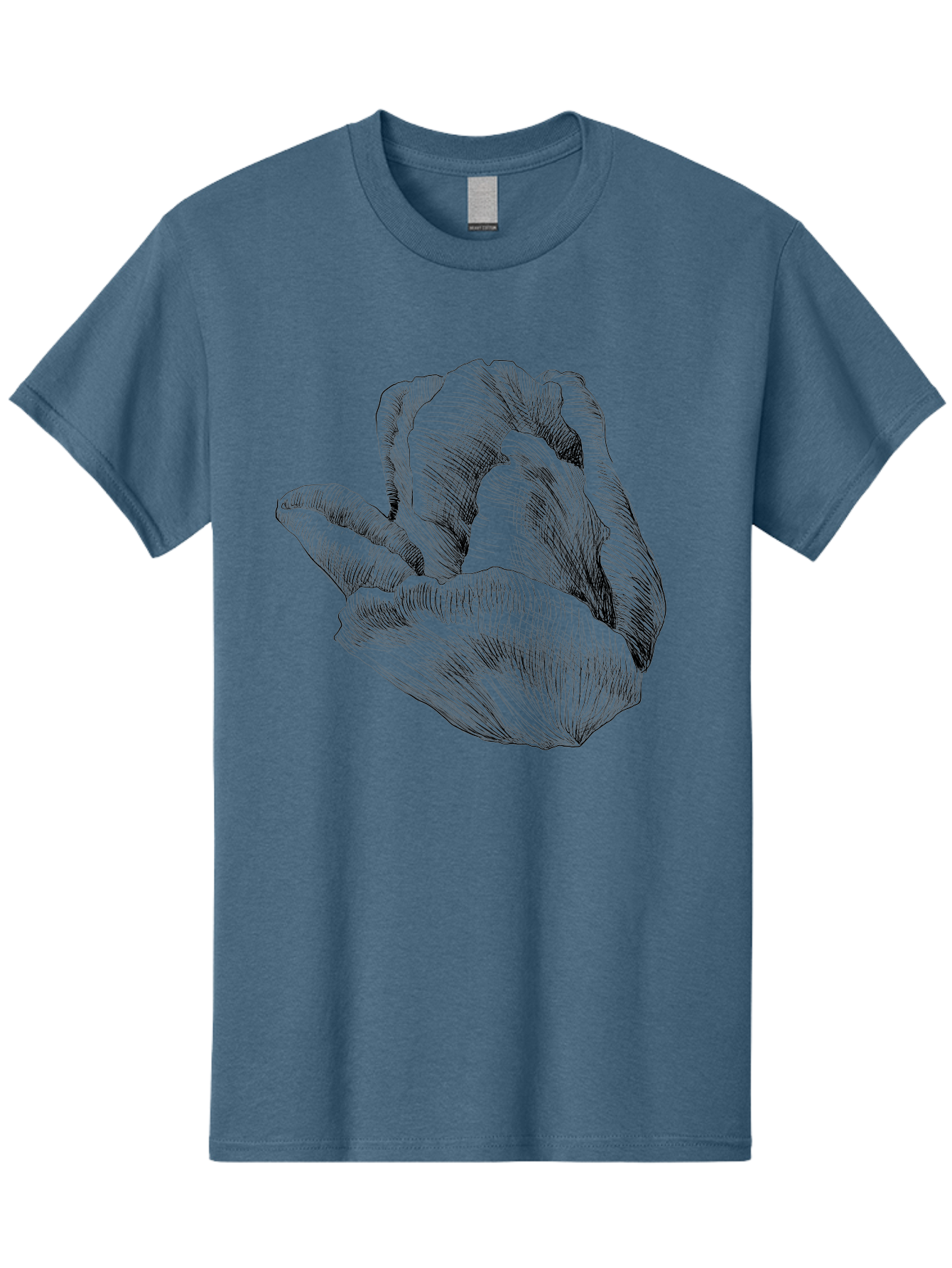 Hand-Gesture Men'S Graphic Tee, 100% Cotton, Comfortable Casual Summer Wear, Machine Washable, Hand Holding Flower, Floral Design, Botanical Art, Illustration, Sketch, Black Lines, Leafy Greens, Delicate Petals, Artistic Expression, Aac257