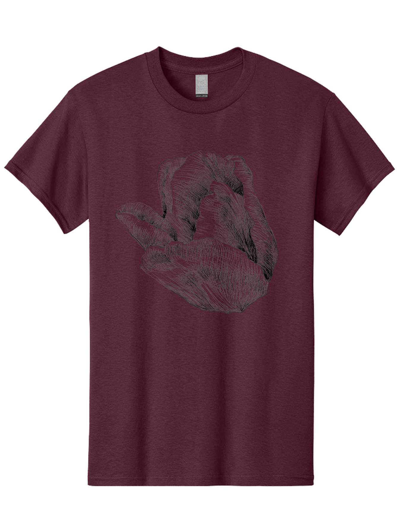 Hand-Gesture Men'S Graphic Tee, 100% Cotton, Comfortable Casual Summer Wear, Machine Washable, Hand Holding Flower, Floral Design, Botanical Art, Illustration, Sketch, Black Lines, Leafy Greens, Delicate Petals, Artistic Expression, Aac257