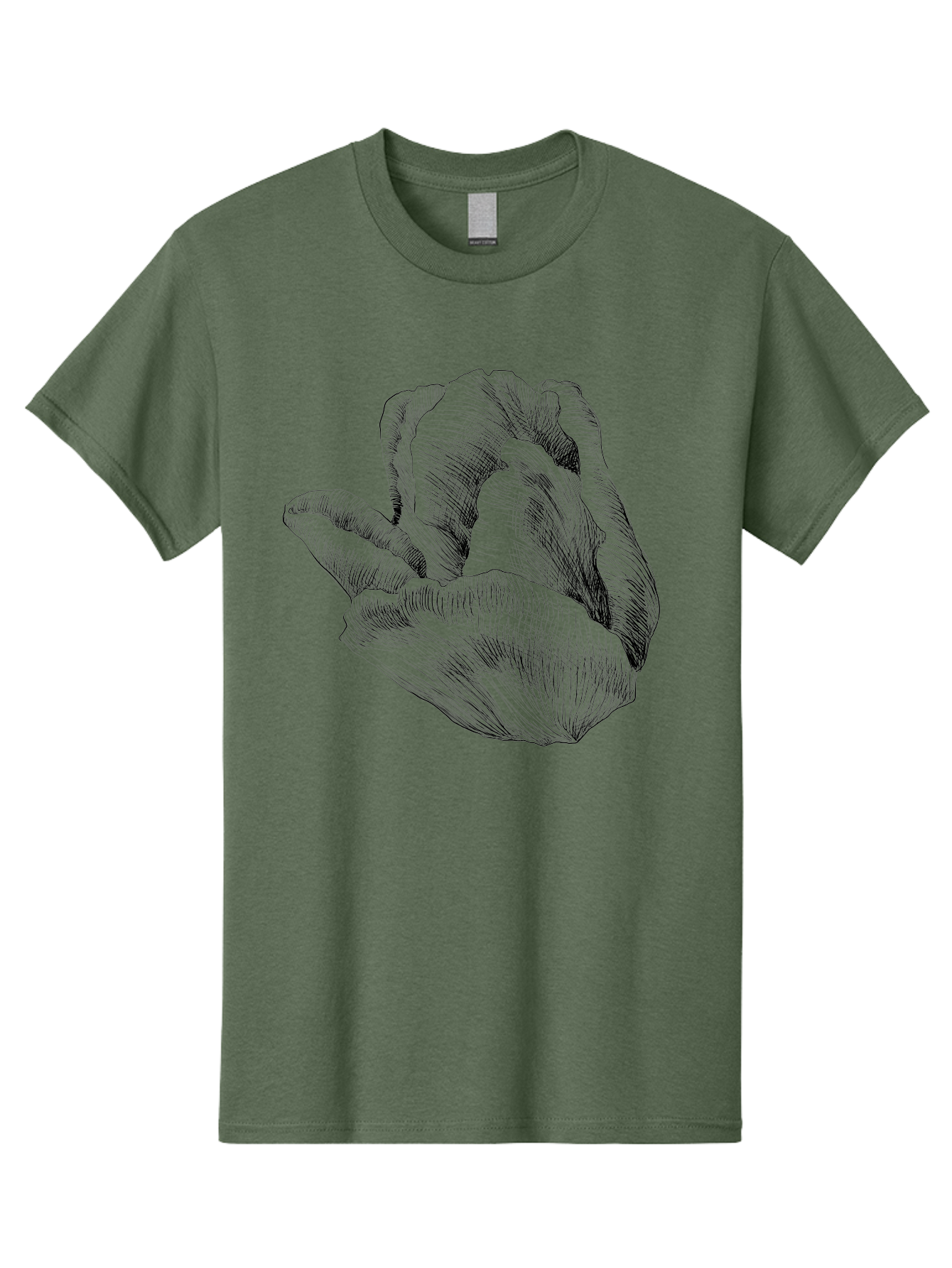 Hand-Gesture Men'S Graphic Tee, 100% Cotton, Comfortable Casual Summer Wear, Machine Washable, Hand Holding Flower, Floral Design, Botanical Art, Illustration, Sketch, Black Lines, Leafy Greens, Delicate Petals, Artistic Expression, Aac257