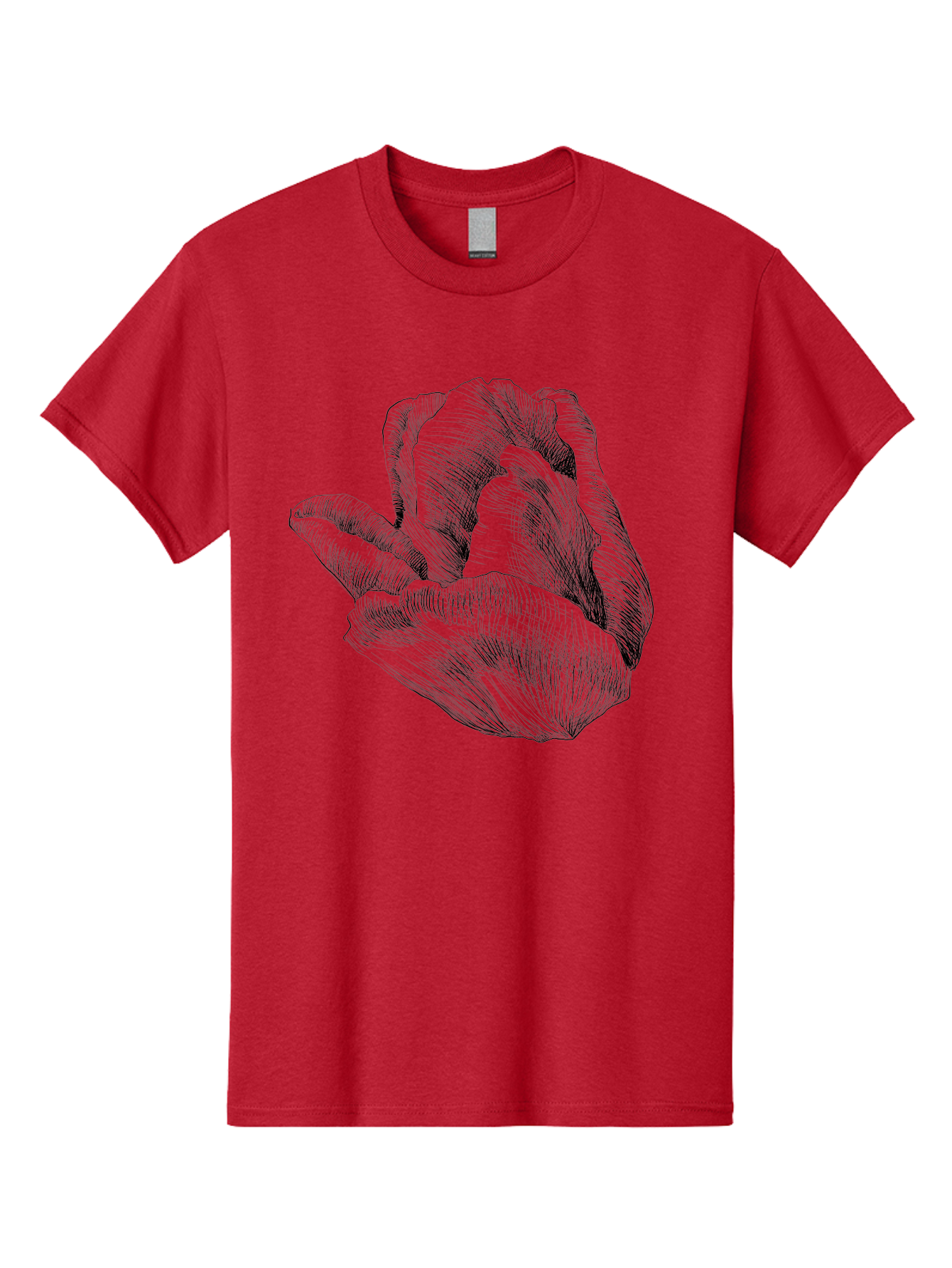 Hand-Gesture Men'S Graphic Tee, 100% Cotton, Comfortable Casual Summer Wear, Machine Washable, Hand Holding Flower, Floral Design, Botanical Art, Illustration, Sketch, Black Lines, Leafy Greens, Delicate Petals, Artistic Expression, Aac257