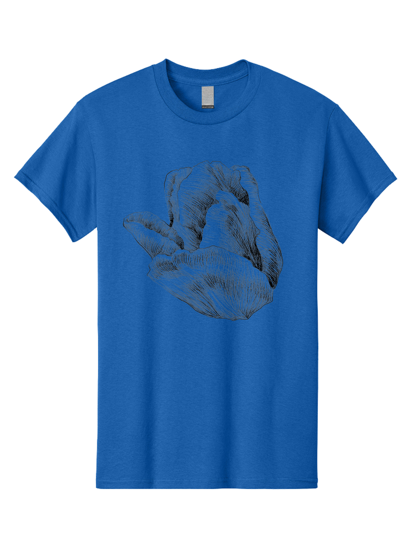 Hand-Gesture Men'S Graphic Tee, 100% Cotton, Comfortable Casual Summer Wear, Machine Washable, Hand Holding Flower, Floral Design, Botanical Art, Illustration, Sketch, Black Lines, Leafy Greens, Delicate Petals, Artistic Expression, Aac257