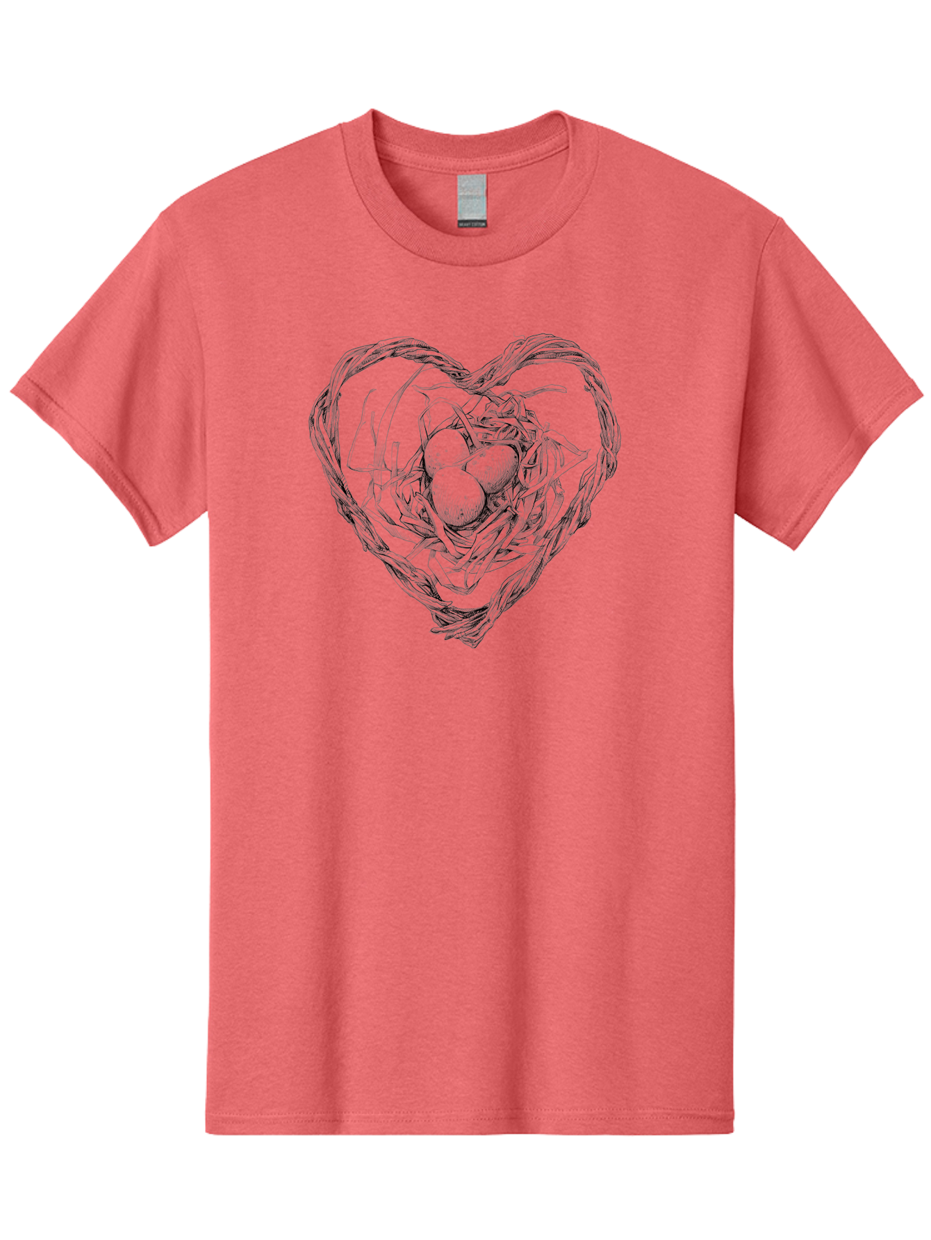 Heart-Shaped-Nest-With-Eggs Men'S Graphic Tee, 100% Cotton, Comfortable Casual Summer Wear, Machine Washable, Heart Shaped Bird Nest, Three Eggs, Twigs And Leaves, Love Symbol, Nature Illustration, Bird'S Nest, Easter Eggs, Spring Theme, Aac259