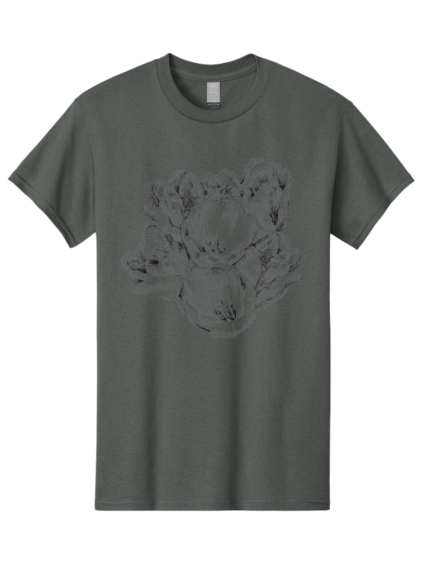 Peony-Flower Men'S Graphic Tee, 100% Cotton, Comfortable Casual Summer Wear, Machine Washable, Detailed Line Drawing, Floral Design, Lush Petals, Botanical Art, Elegant Flowers, Intricate Details, Sketch Style, Flower Illustration Aac261