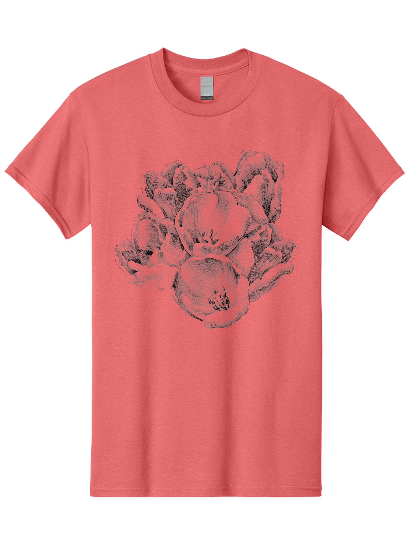 Peony-Flower Men'S Graphic Tee, 100% Cotton, Comfortable Casual Summer Wear, Machine Washable, Detailed Line Drawing, Floral Design, Lush Petals, Botanical Art, Elegant Flowers, Intricate Details, Sketch Style, Flower Illustration Aac261