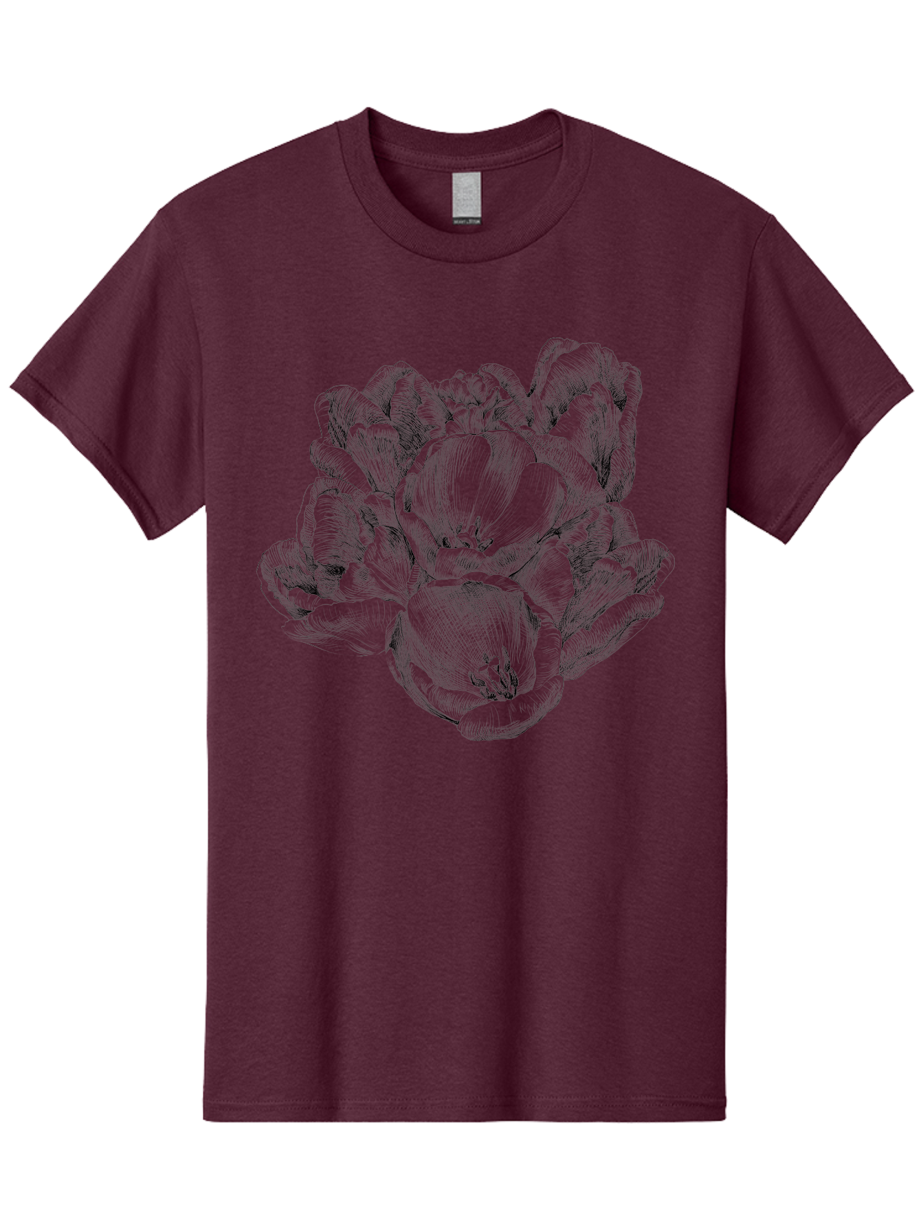 Peony-Flower Men'S Graphic Tee, 100% Cotton, Comfortable Casual Summer Wear, Machine Washable, Detailed Line Drawing, Floral Design, Lush Petals, Botanical Art, Elegant Flowers, Intricate Details, Sketch Style, Flower Illustration Aac261