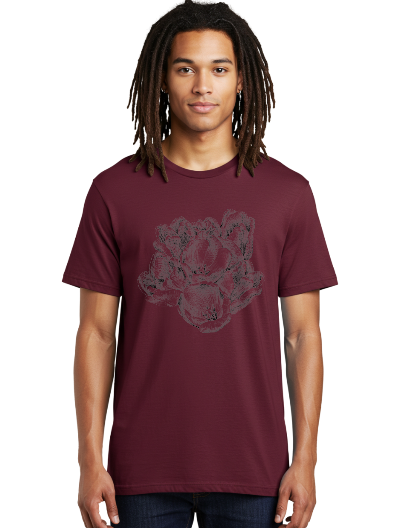 Peony-Flower Men'S Graphic Tee, 100% Cotton, Comfortable Casual Summer Wear, Machine Washable, Detailed Line Drawing, Floral Design, Lush Petals, Botanical Art, Elegant Flowers, Intricate Details, Sketch Style, Flower Illustration Aac261