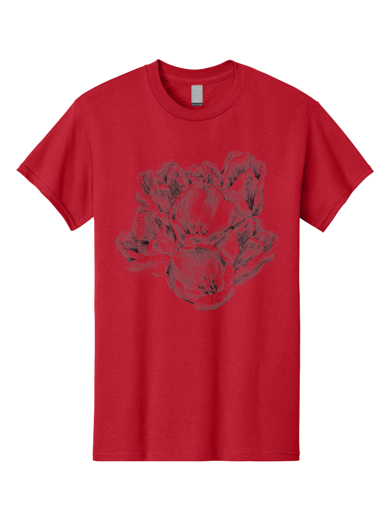 Peony-Flower Men'S Graphic Tee, 100% Cotton, Comfortable Casual Summer Wear, Machine Washable, Detailed Line Drawing, Floral Design, Lush Petals, Botanical Art, Elegant Flowers, Intricate Details, Sketch Style, Flower Illustration Aac261