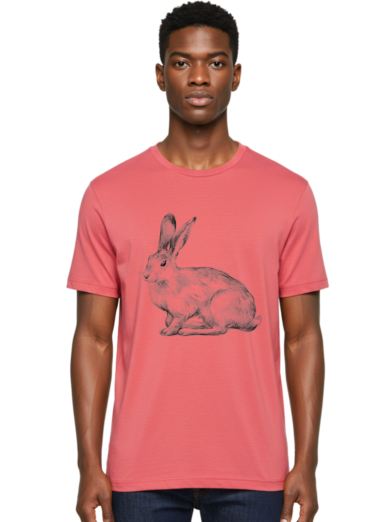 Rabbit-1 Men'S Graphic Tee, 100% Cotton, Comfortable Casual Summer Wear, Machine Washable, Detailed Sketch Of A Rabbit, Realistic Illustration, Wildlife Artwork, Intricate Linework, Cute Animal Design, Rabbit Portrait, Artistic Rendering Aac263