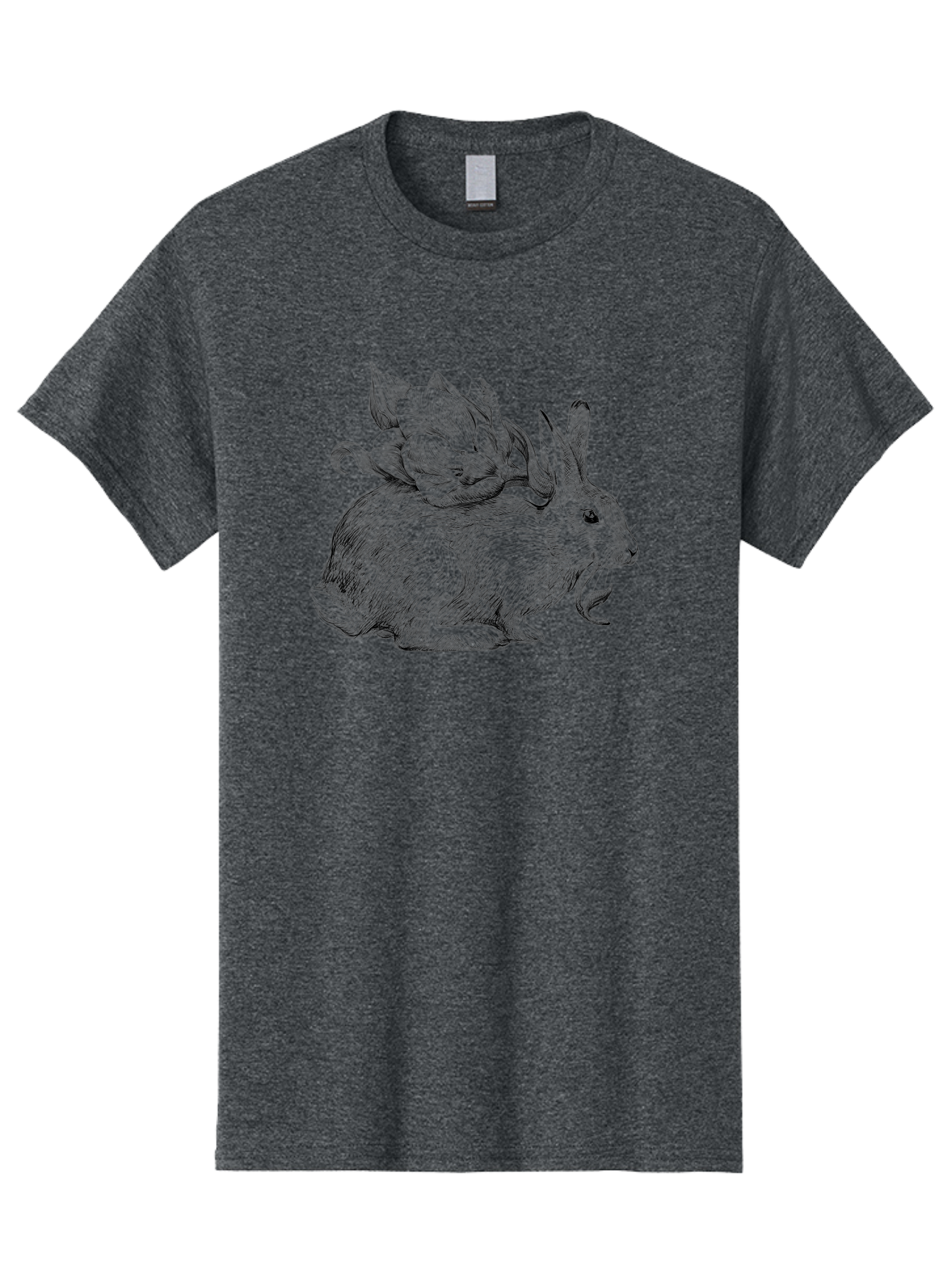 Rabbit-With-Flowers-1 Men'S Graphic Tee, 100% Cotton, Comfortable Casual Summer Wear, Machine Washable, Rabbit With Tulip On Its Back, Floral Design, Intricate Details, Whimsical Illustration, Fantasy Art, Spring Theme, Cute Rabbit, Aac269