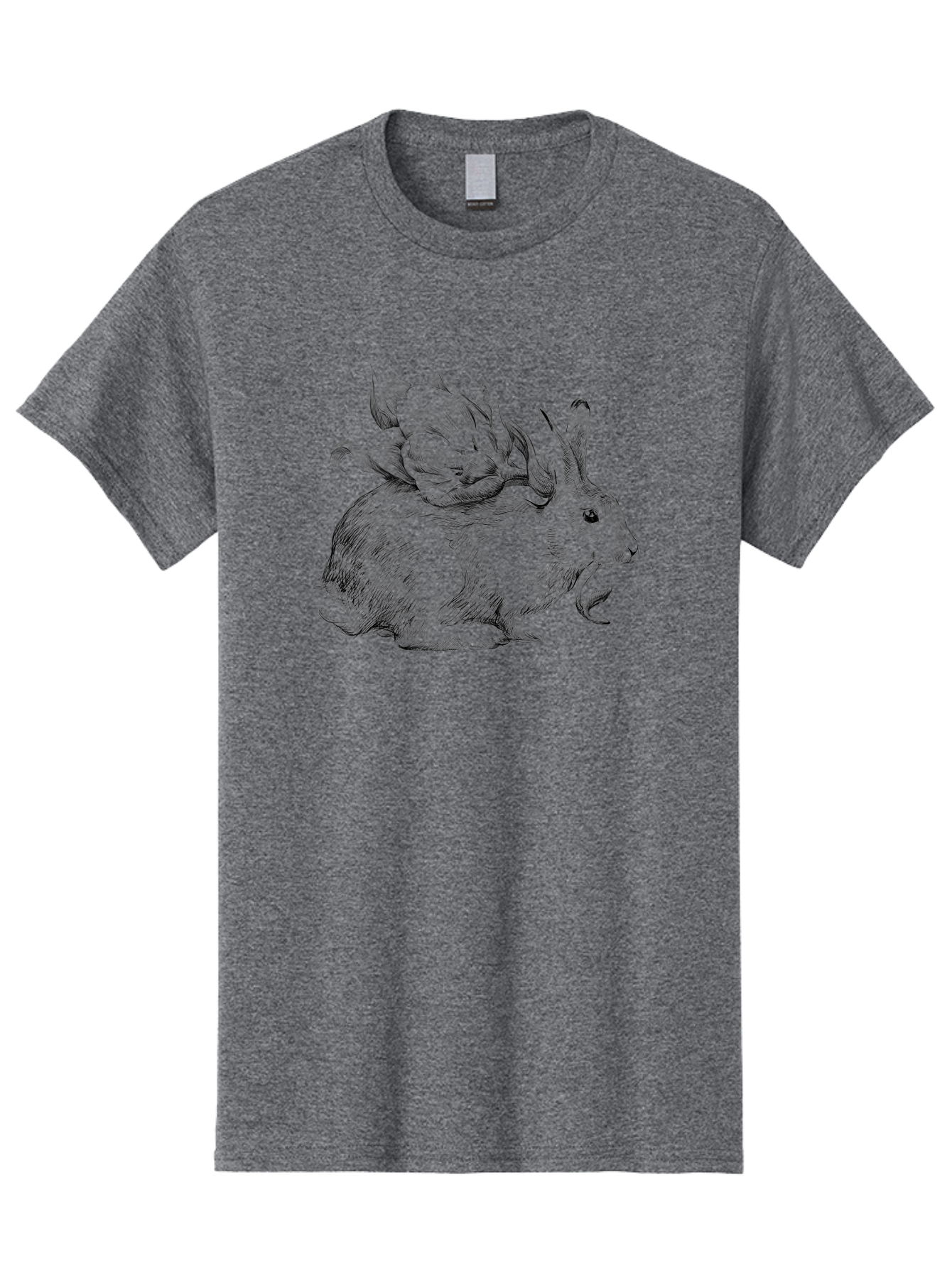 Rabbit-With-Flowers-1 Men'S Graphic Tee, 100% Cotton, Comfortable Casual Summer Wear, Machine Washable, Rabbit With Tulip On Its Back, Floral Design, Intricate Details, Whimsical Illustration, Fantasy Art, Spring Theme, Cute Rabbit, Aac269