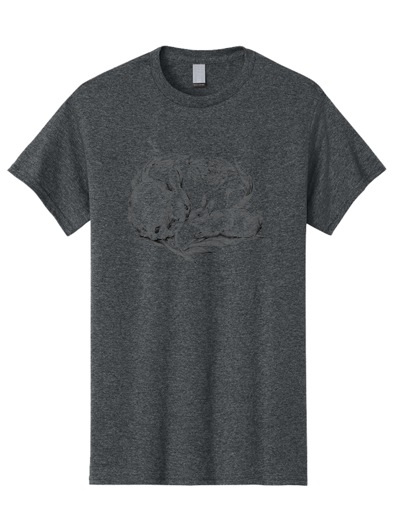 Rabbits Men'S Graphic Tee, 100% Cotton, Comfortable Casual Summer Wear, Machine Washable, Two Rabbits, Tender Moment, Cute Animals, Nuzzling, Floral Motif, Whimsical Design, Vintage Style, Gentle Interaction, Spring Theme Aac272