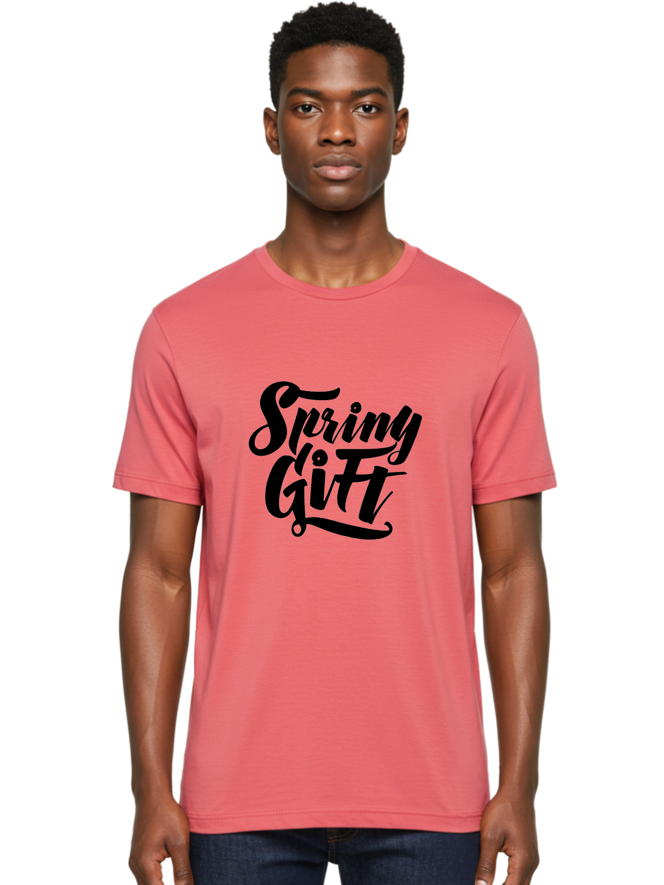 Spring-Gift Men'S Graphic Tee, 100% Cotton, Comfortable Casual Summer Wear, Machine Washable, Spring Gift, Spring Season, Gift Ideas, Spring Inspiration, Calligraphy Text, Stylized Font, Elegant Design, Seasonal Greetings, Spring Vibes Aac275