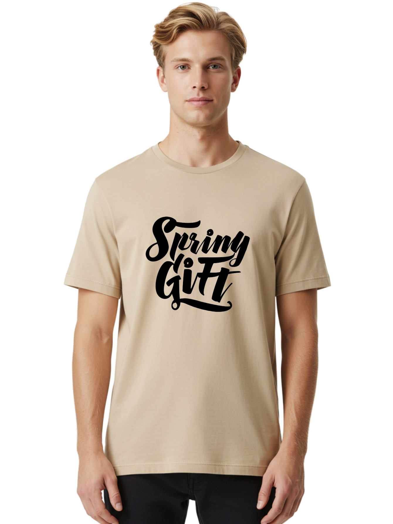 Spring-Gift Men'S Graphic Tee, 100% Cotton, Comfortable Casual Summer Wear, Machine Washable, Spring Gift, Spring Season, Gift Ideas, Spring Inspiration, Calligraphy Text, Stylized Font, Elegant Design, Seasonal Greetings, Spring Vibes Aac275