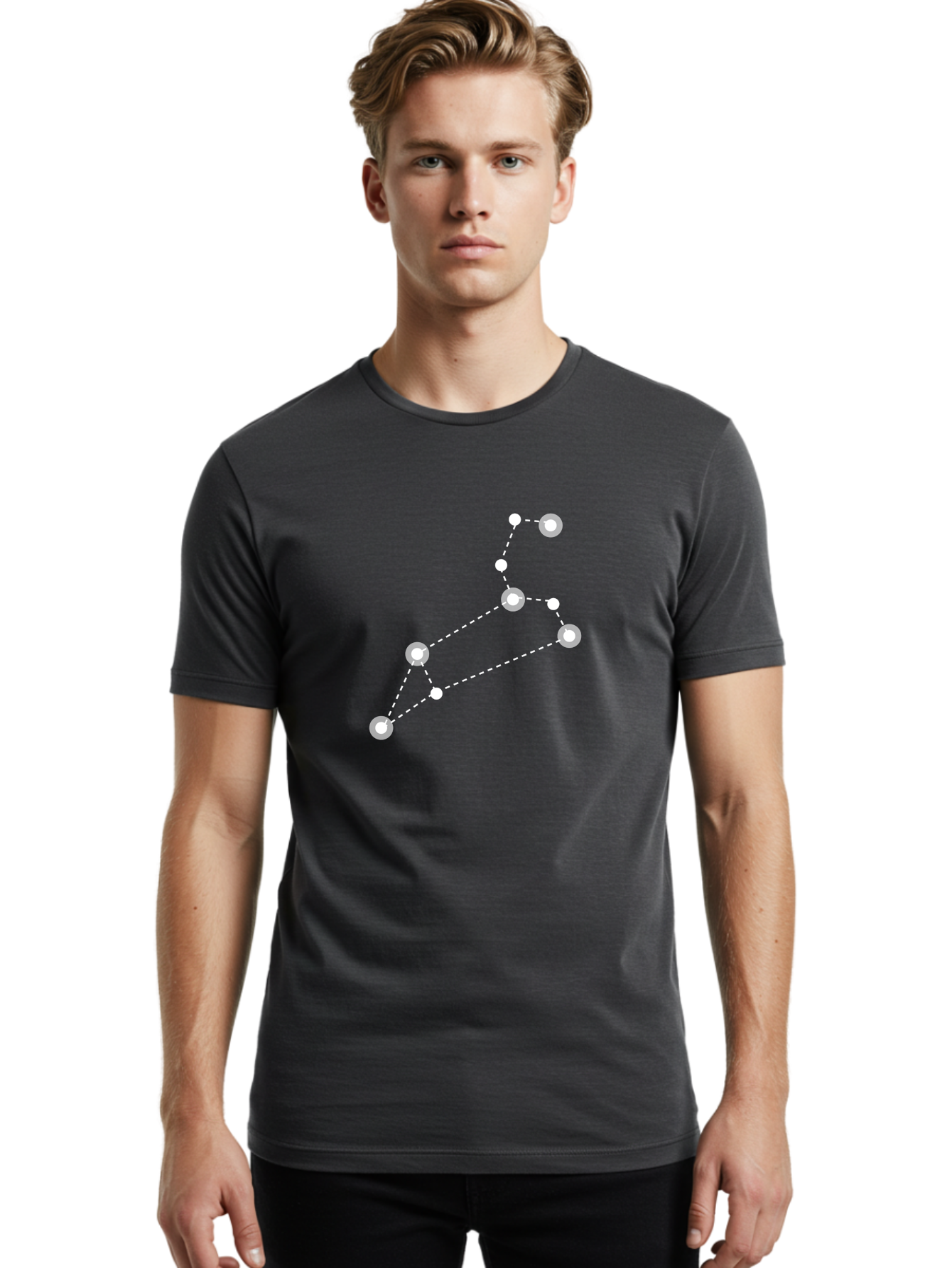 Big-Dipper Men'S Graphic Tee, 100% Cotton, Comfortable Casual Summer Wear, Machine Washable, Constellation Pattern, Big Dipper Stars, Astronomy Symbol, Glowing Constellation, Dotted Lines Connecting Stars, White Stars On Green, Aac278
